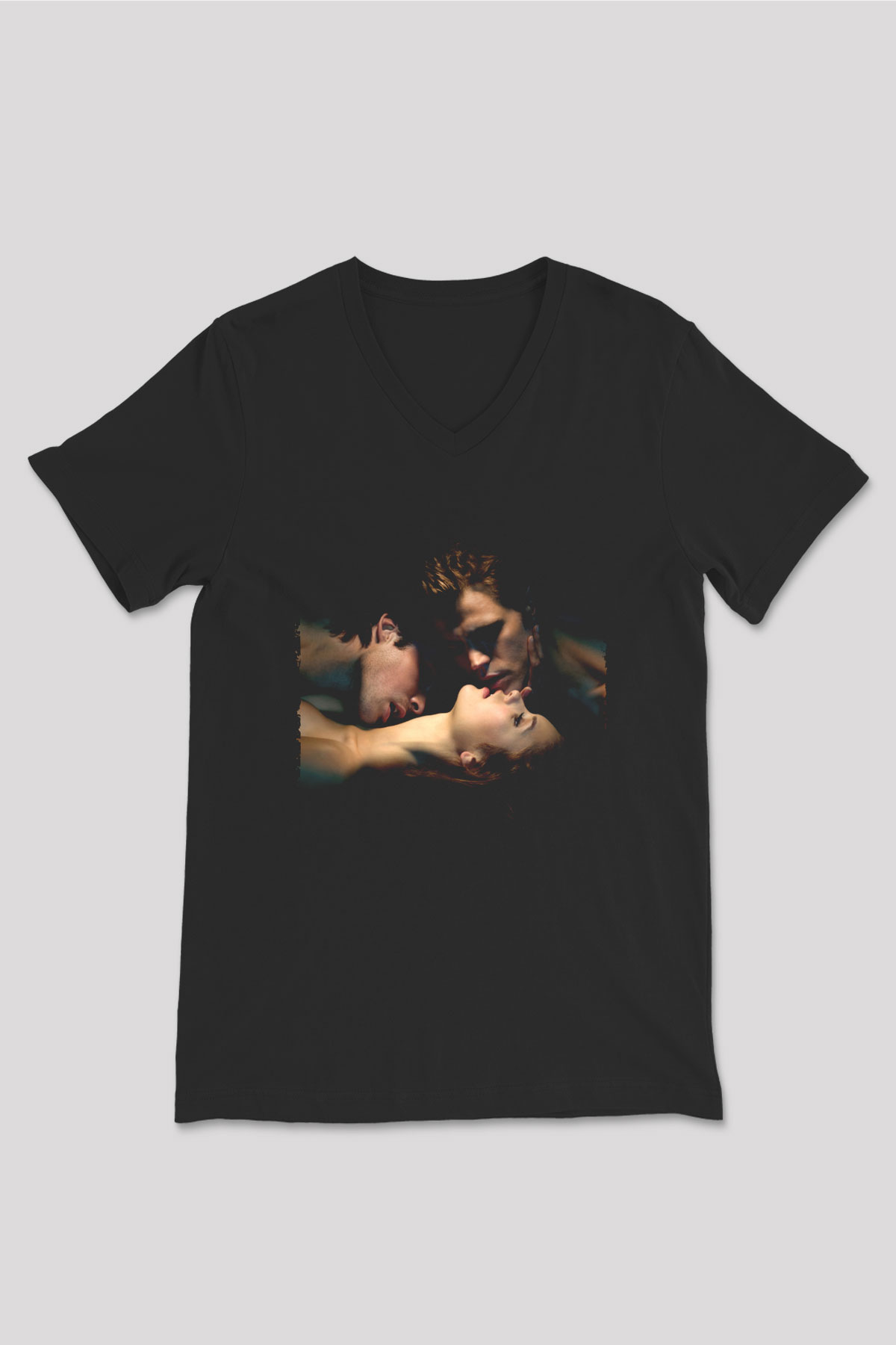 Unisex Vampir Günlükleri (The Vampire Diaries) Baskılı Siyah V Yaka Tişört