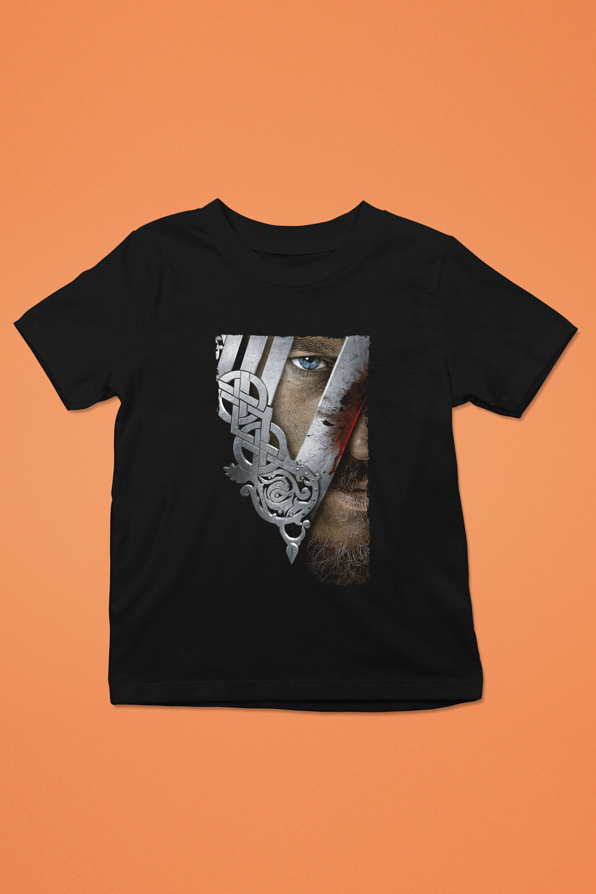 Unisex Vikings Baskılı Siyah Çocuk Tshirt