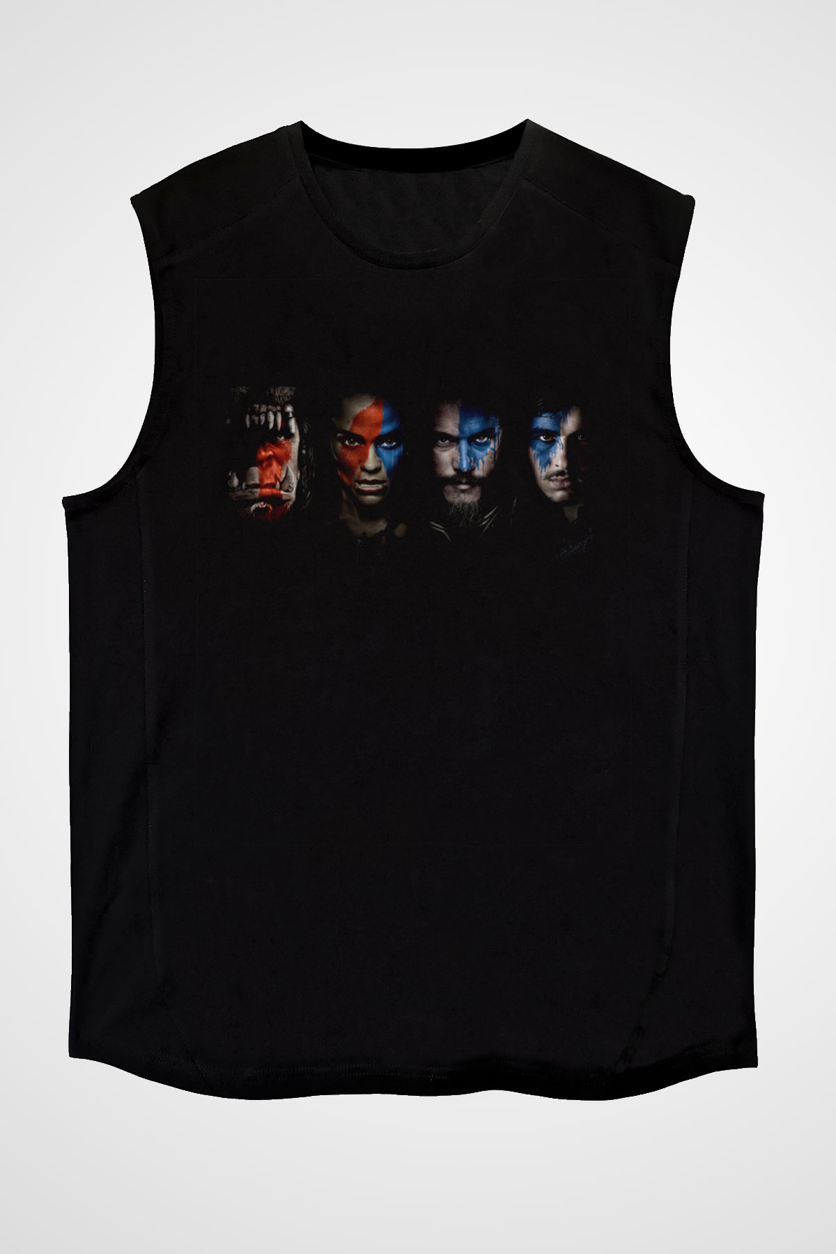 Unisex Warcraft Baskılı Siyah Kolsuz T-shirt