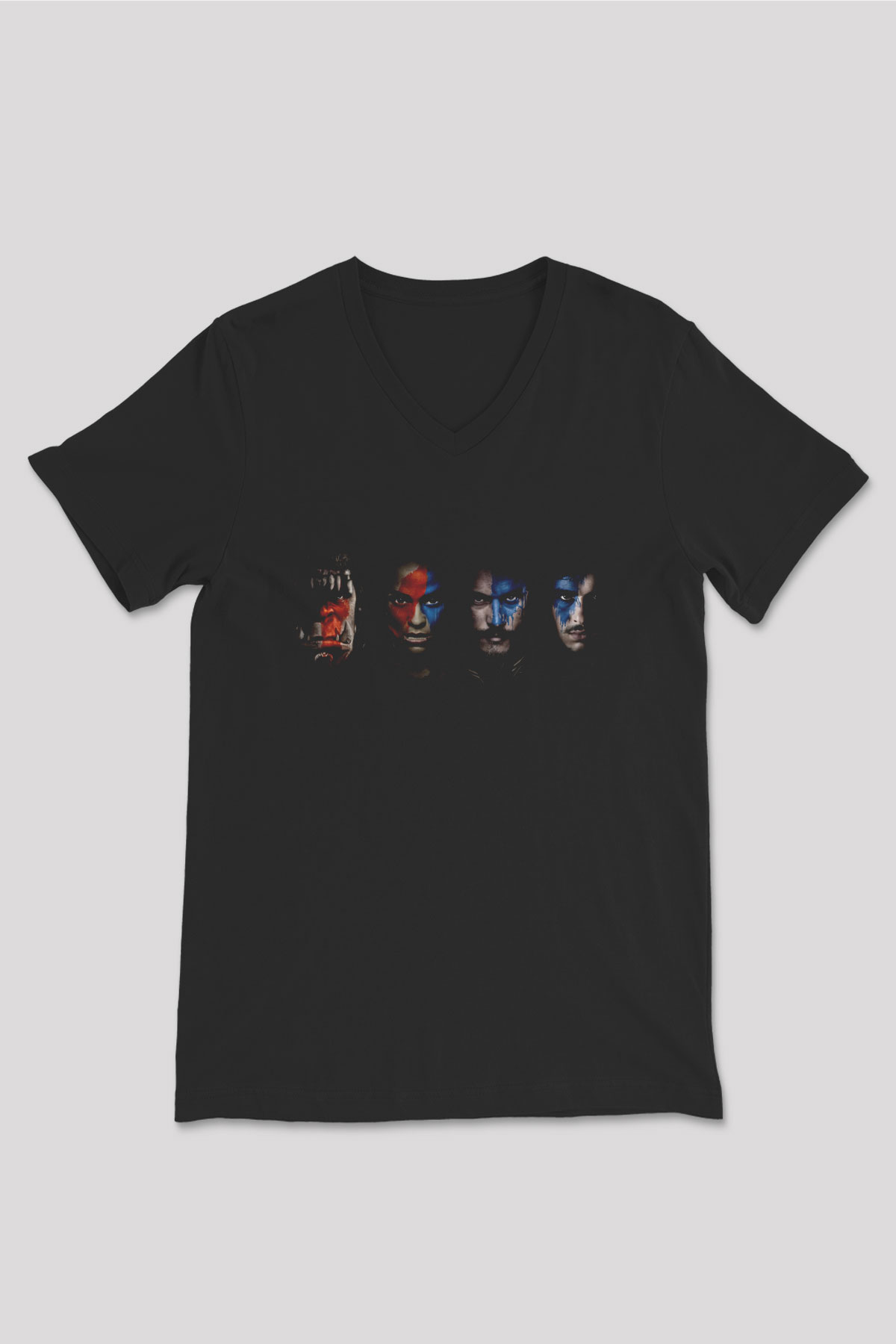 Unisex Warcraft Baskılı Siyah V Yaka T-shirt