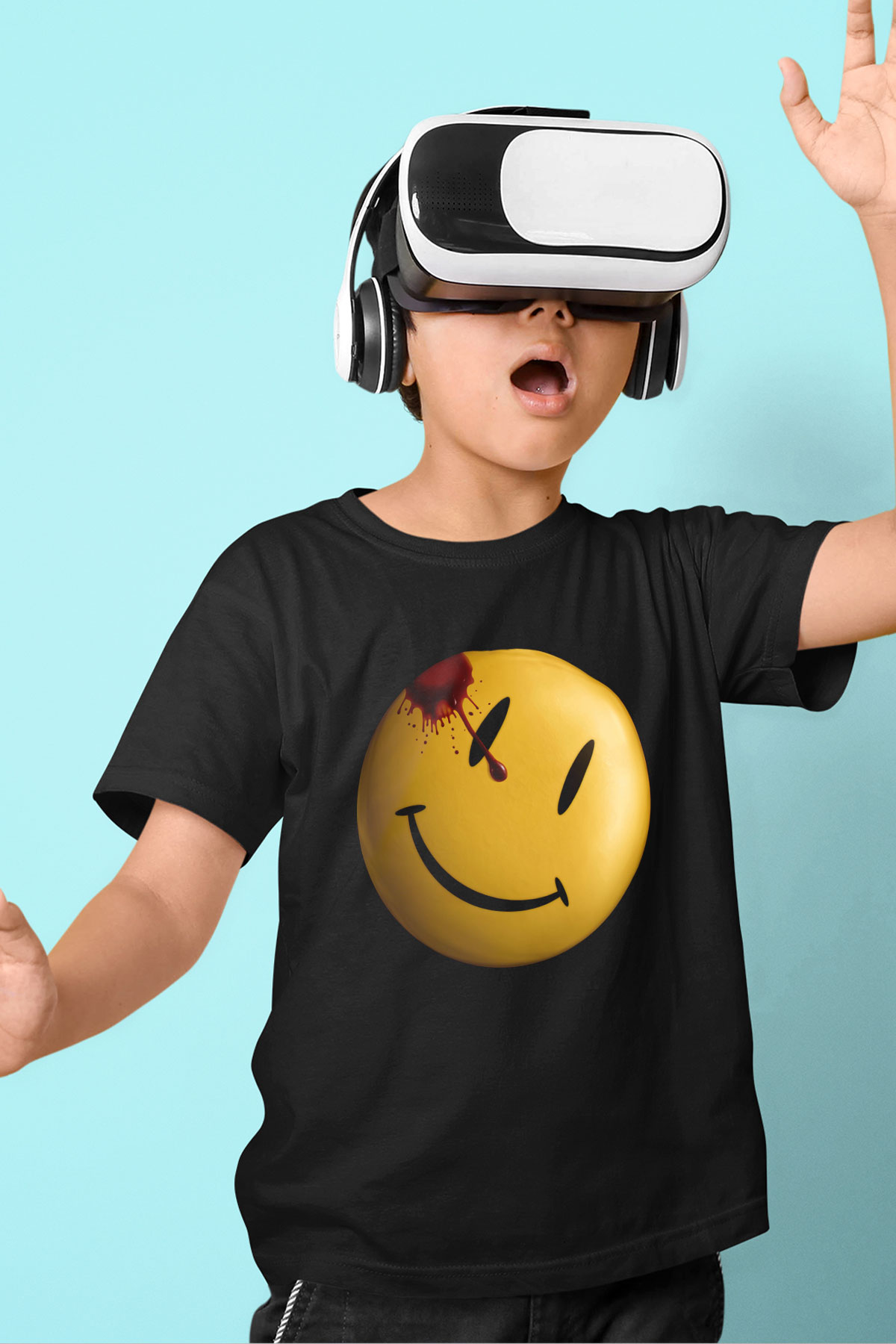 Unisex Watchmen Baskılı Siyah Çocuk T-Shirt