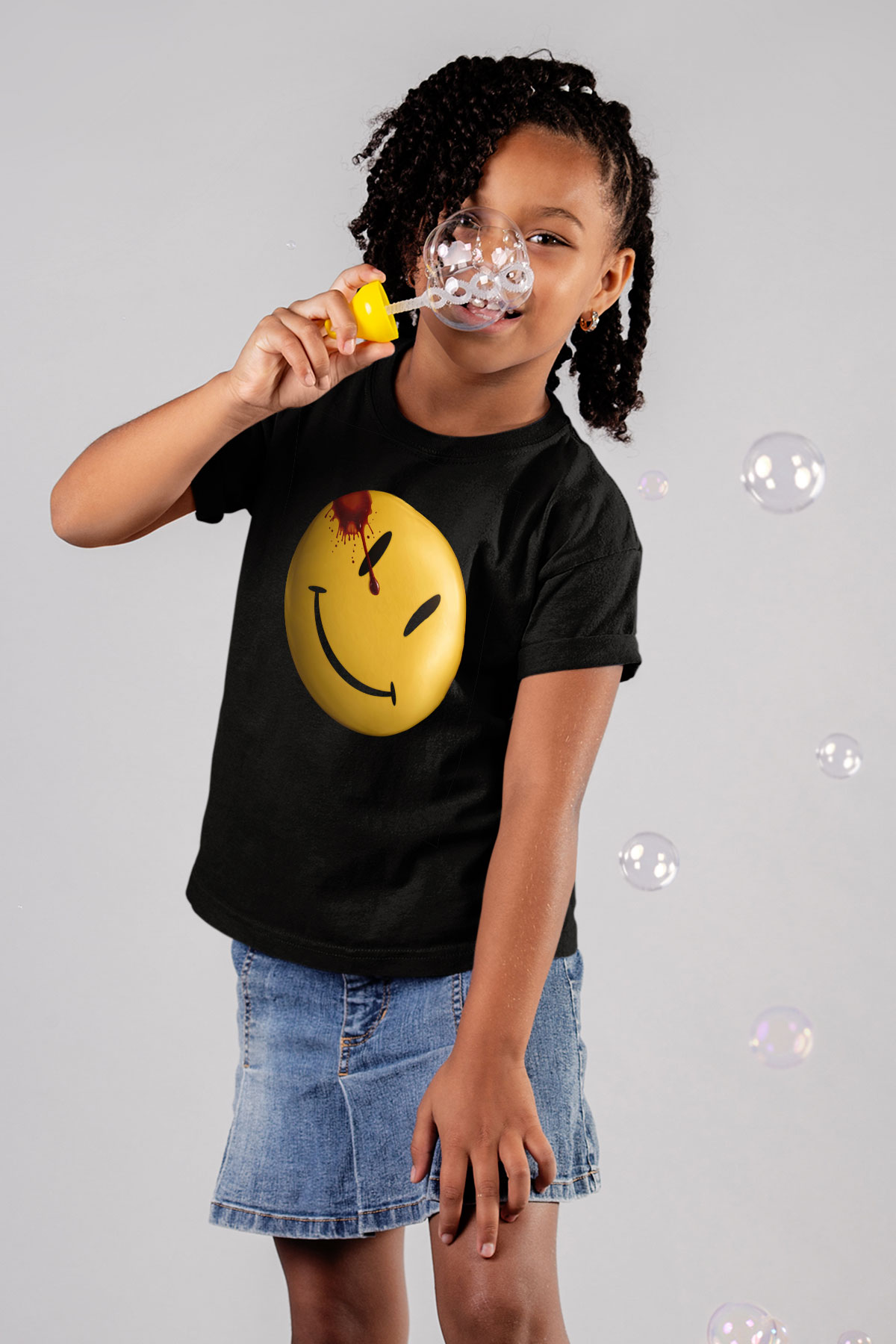 Unisex Watchmen Baskılı Siyah Çocuk T-Shirt