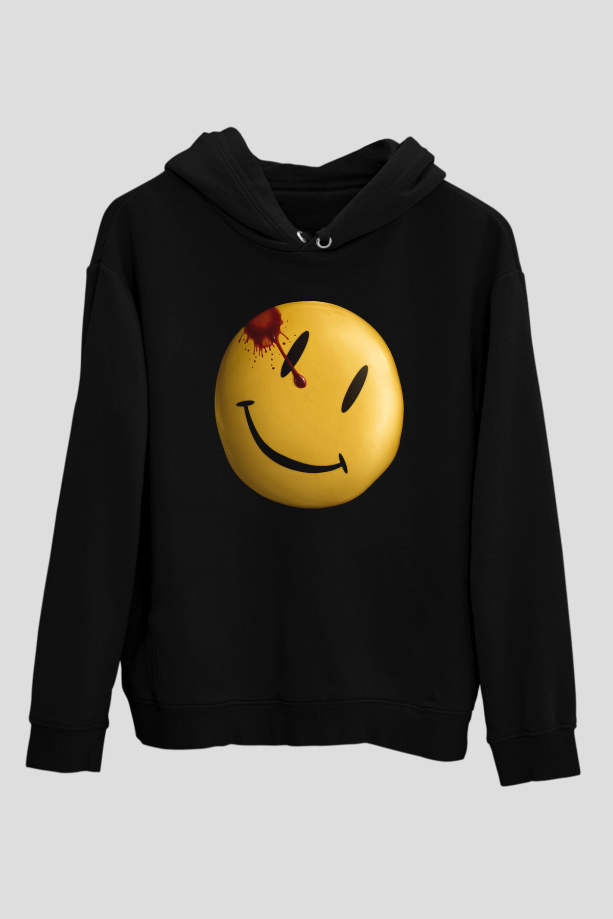 Unisex Watchmen Baskılı Siyah Kapüşonlu Sweatshirt