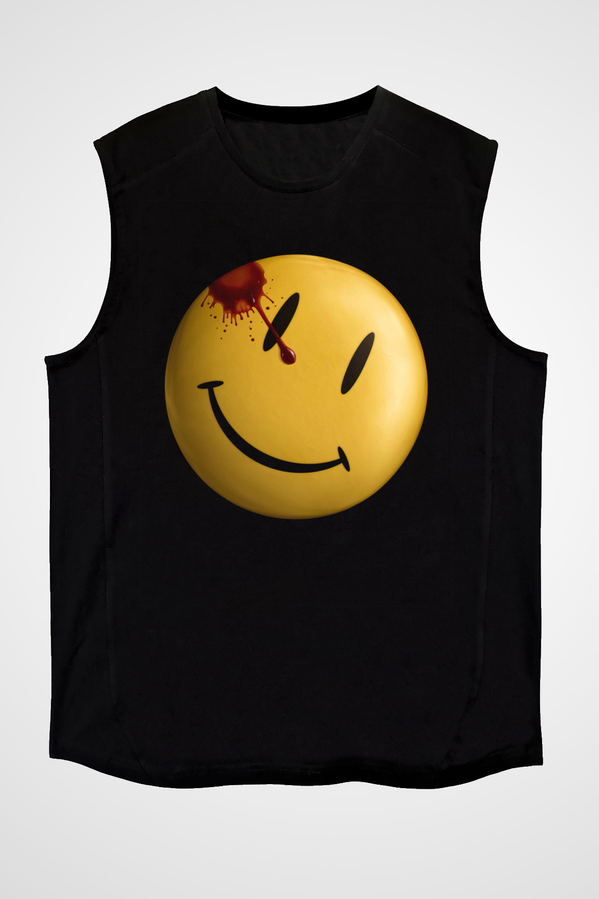 Unisex Watchmen Baskılı Siyah Kolsuz T-shirt
