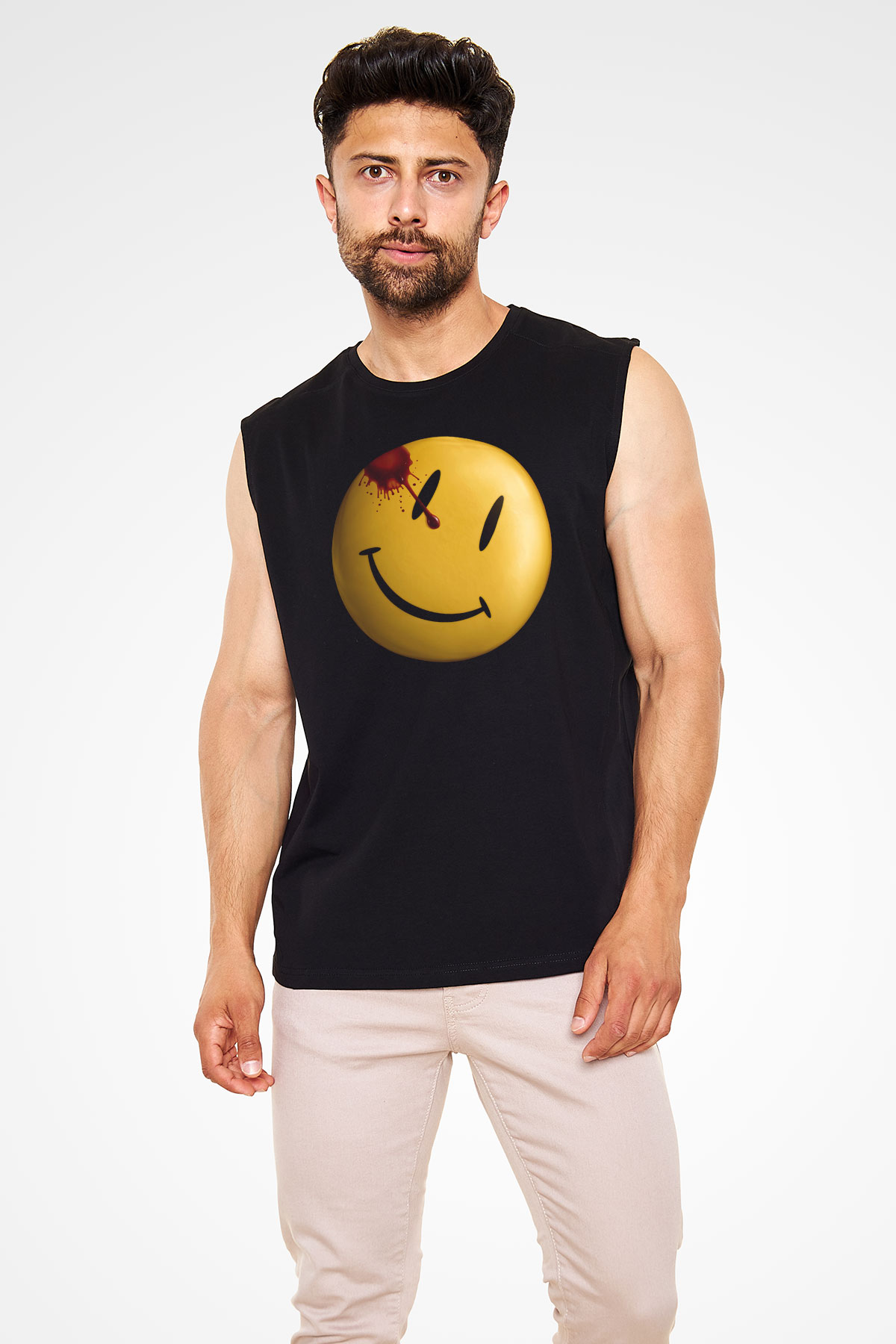 Unisex Watchmen Baskılı Siyah Kolsuz T-shirt