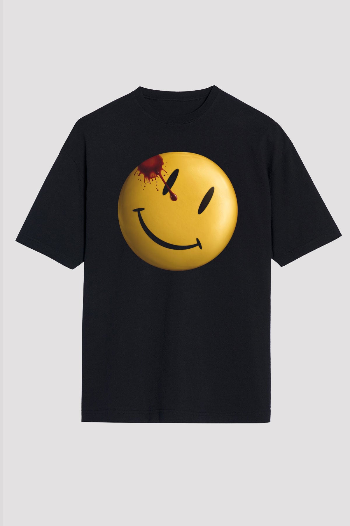 Unisex Watchmen Baskılı Siyah Oversize T-shirt