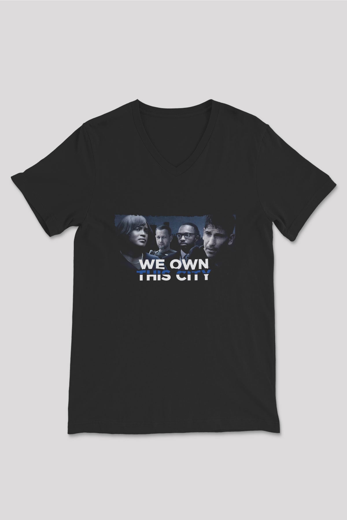 Unisex We Own This City Baskılı Siyah V Yaka T-shirt