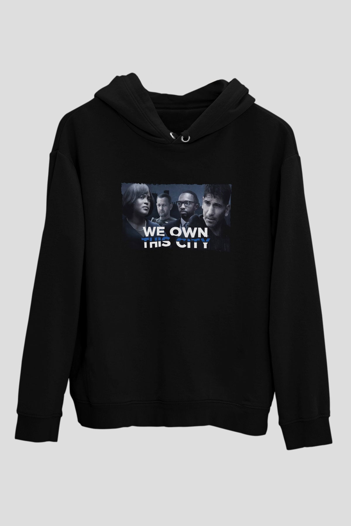 Unisex We Own This City Baskılı Siyah Kapüşonlu Sweatshirt