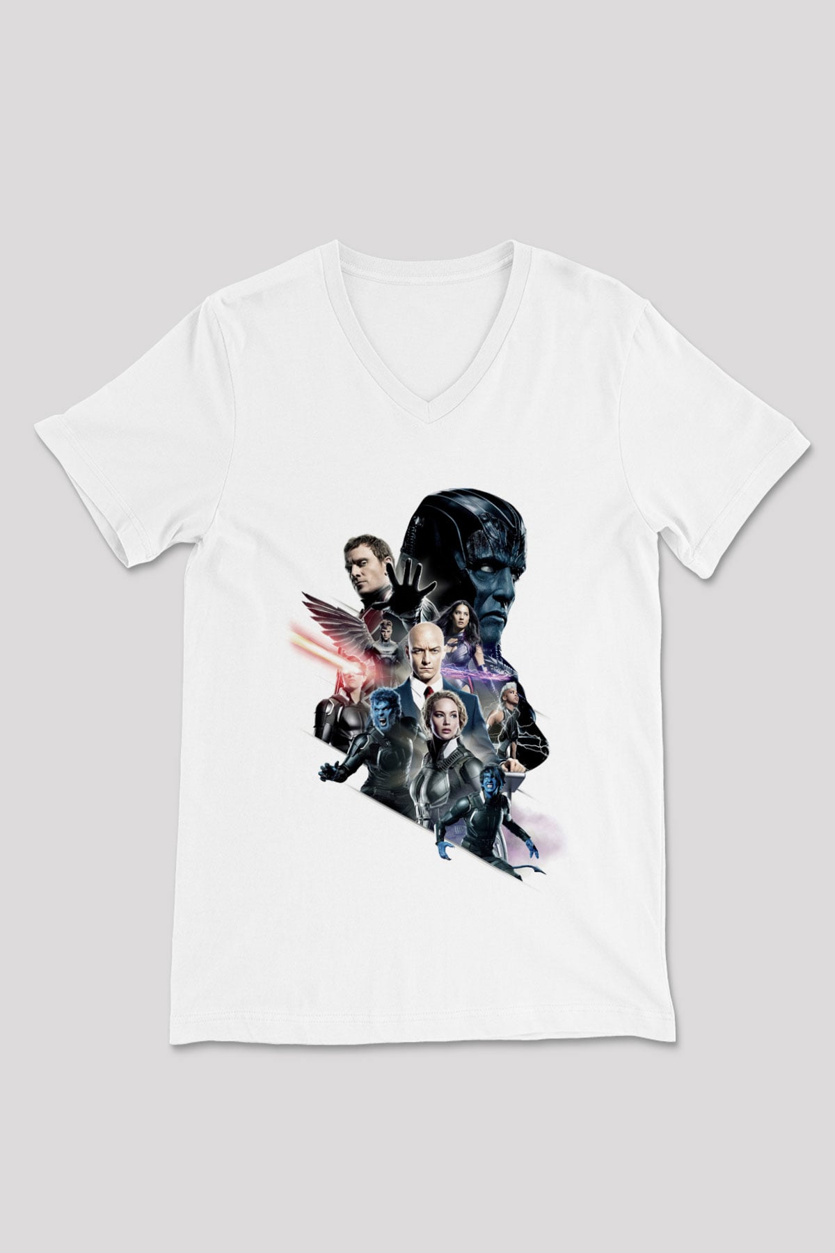 Unisex X-Men Apocalypse Baskılı Beyaz V Yaka Tshirt