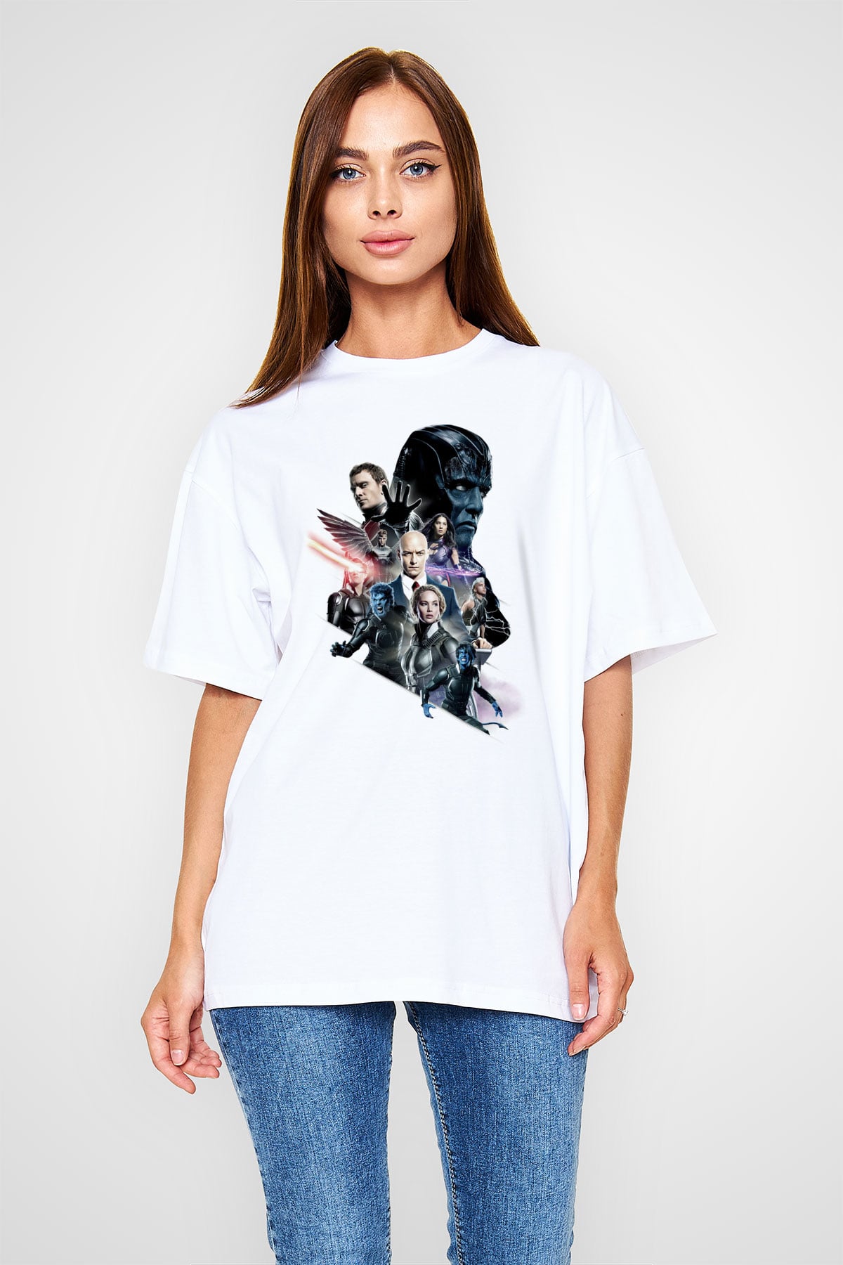 Unisex X-Men Apocalypse Baskılı Beyaz Oversize Oversize T-shirt