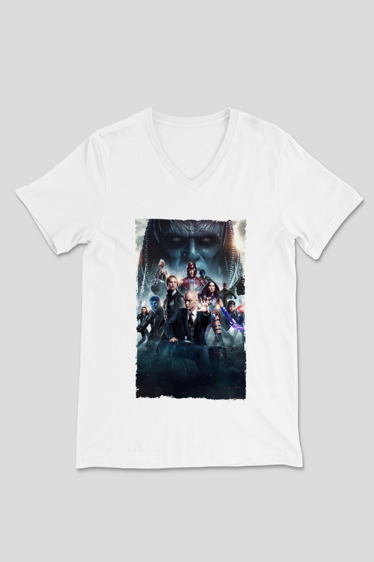 Unisex X-Men Apocalypse Baskılı Beyaz V Yaka T-shirt