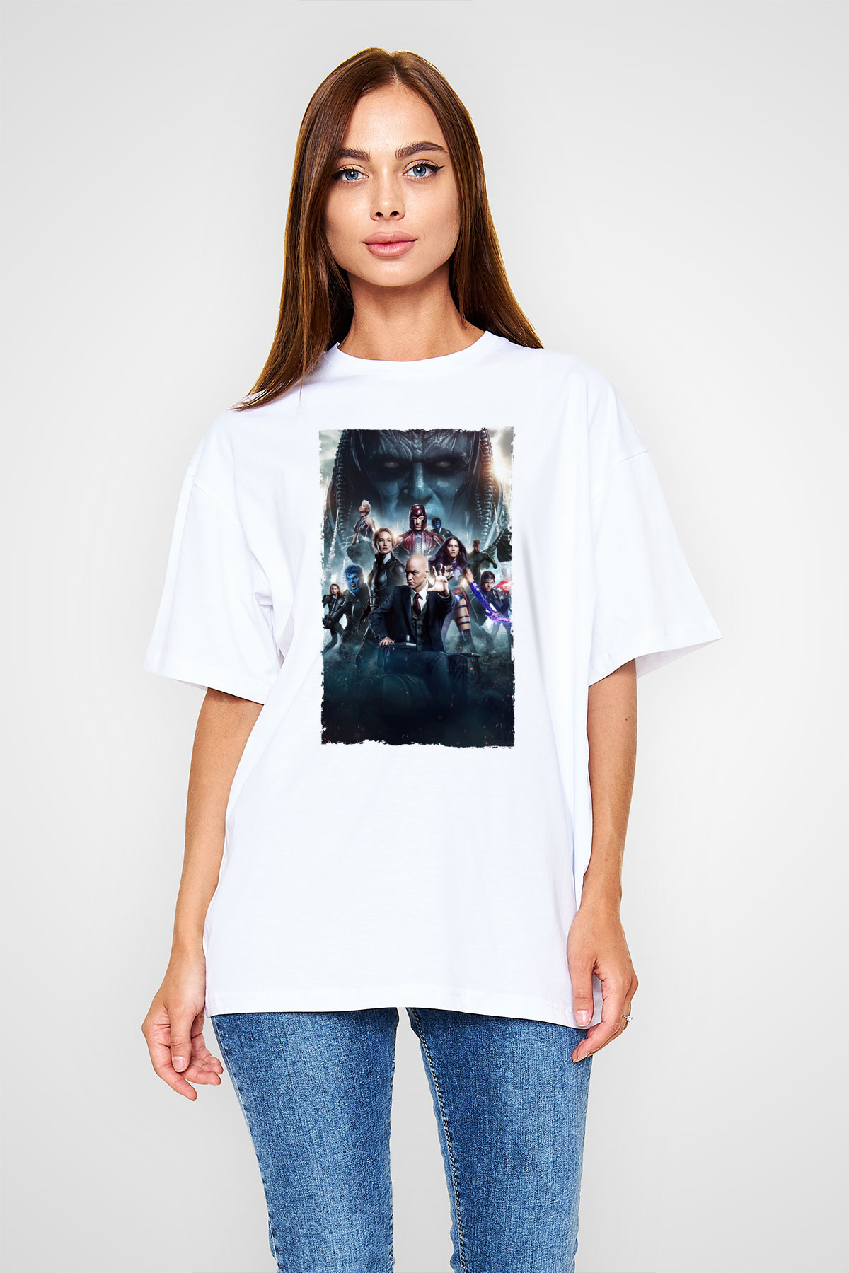Unisex X-Men Apocalypse Baskılı Beyaz Oversize T-shirt