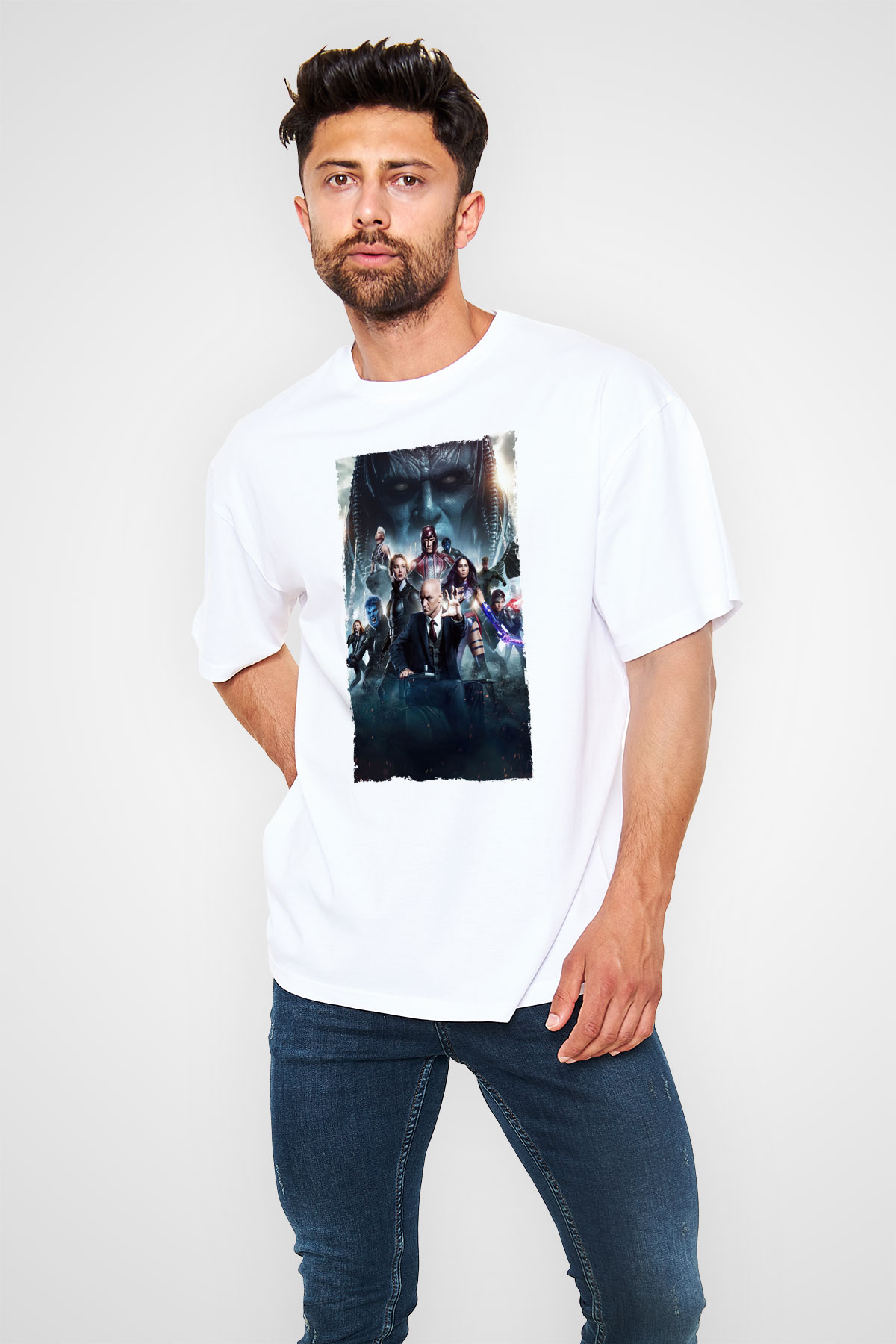 Unisex X-Men Apocalypse Baskılı Beyaz Oversize T-shirt