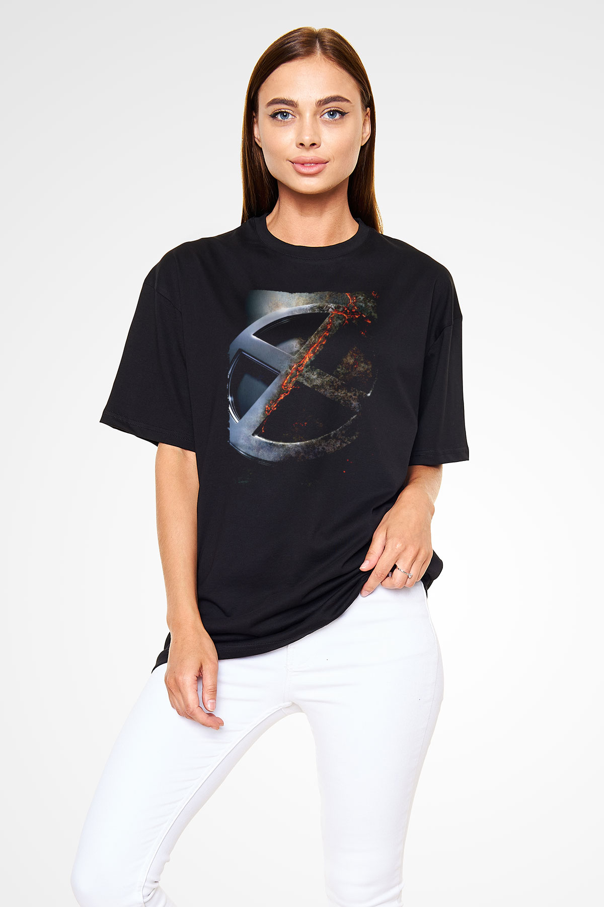 Unisex X-Men Apocalypse Baskılı Siyah Oversize Tshirt