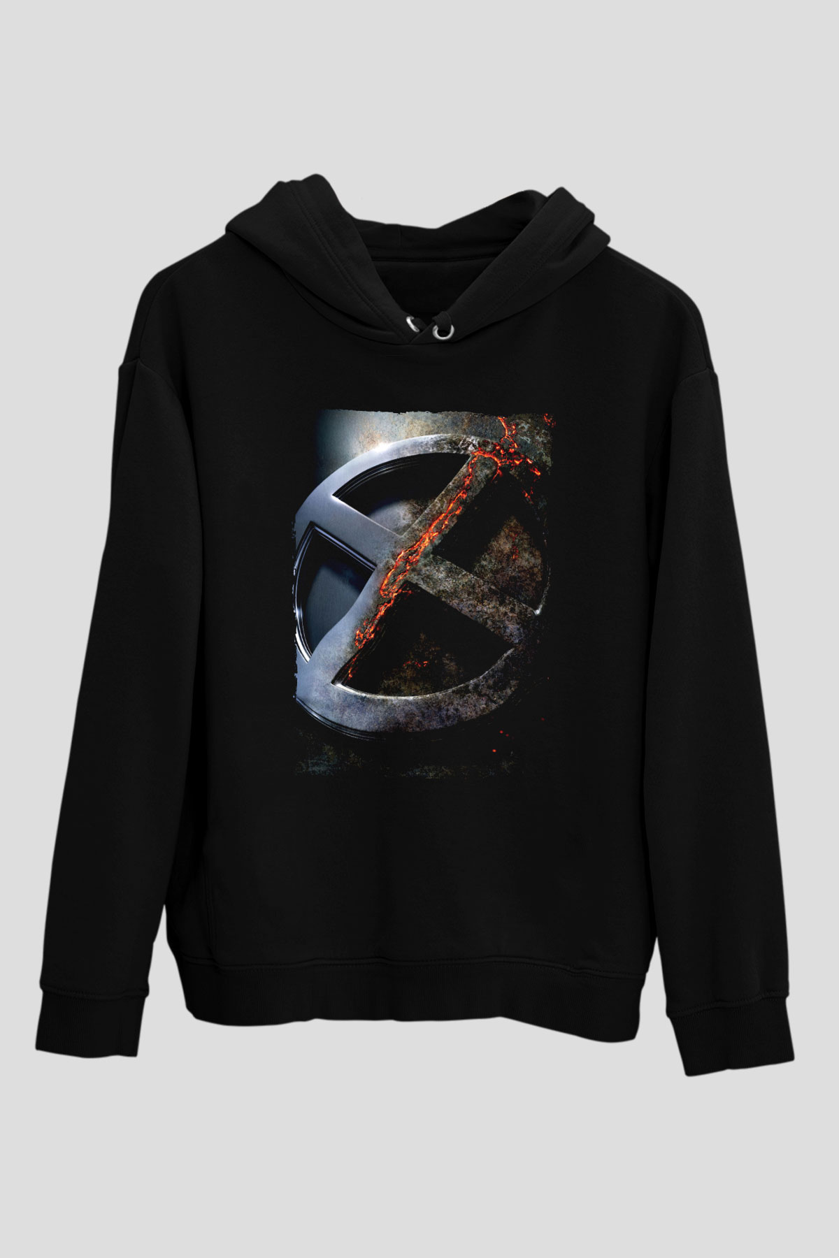 Unisex X-Men Apocalypse Baskılı Siyah Kapüşonlu Sweatshirt