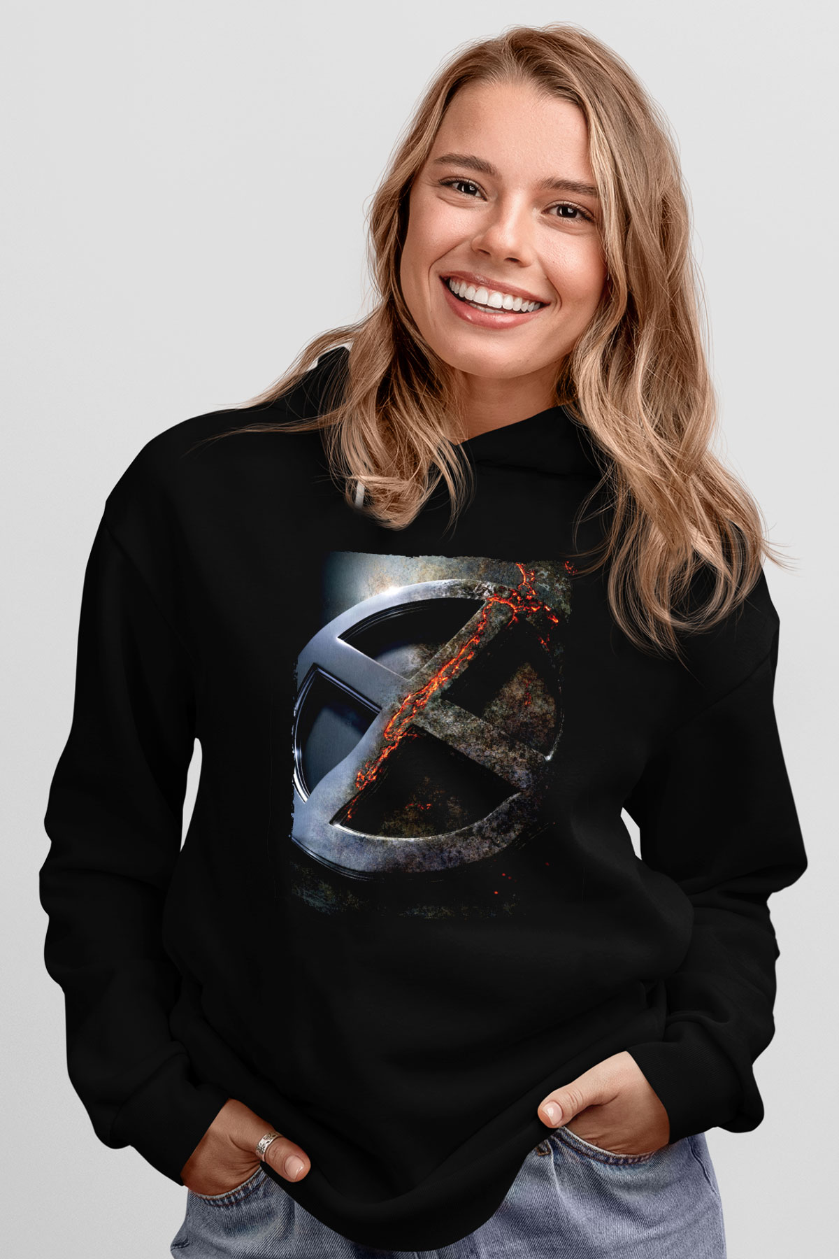 Unisex X-Men Apocalypse Baskılı Siyah Kapüşonlu Sweatshirt