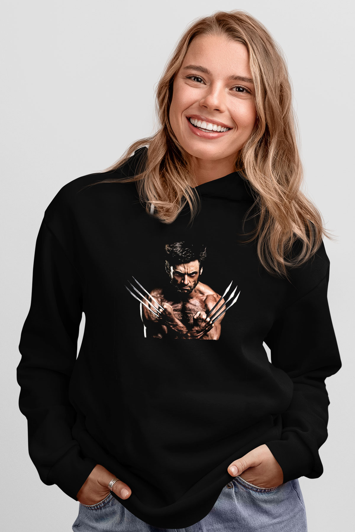 Unisex X-MEN Baskılı Siyah Kapüşonlu Sweatshirt