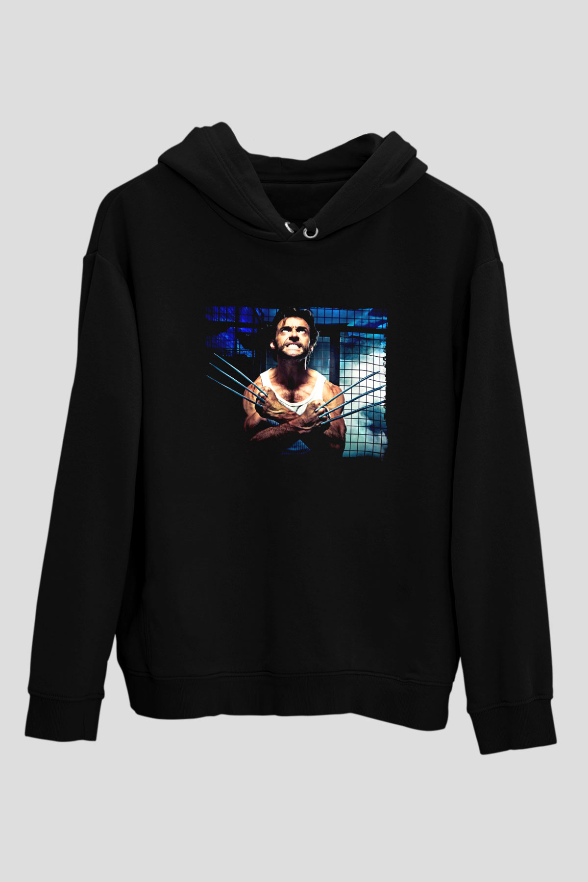 Unisex X-Men Başlangıç Wolverine (X-Men Origins Wolverine) Baskılı Siyah Kapüşonlu Sweatshirt