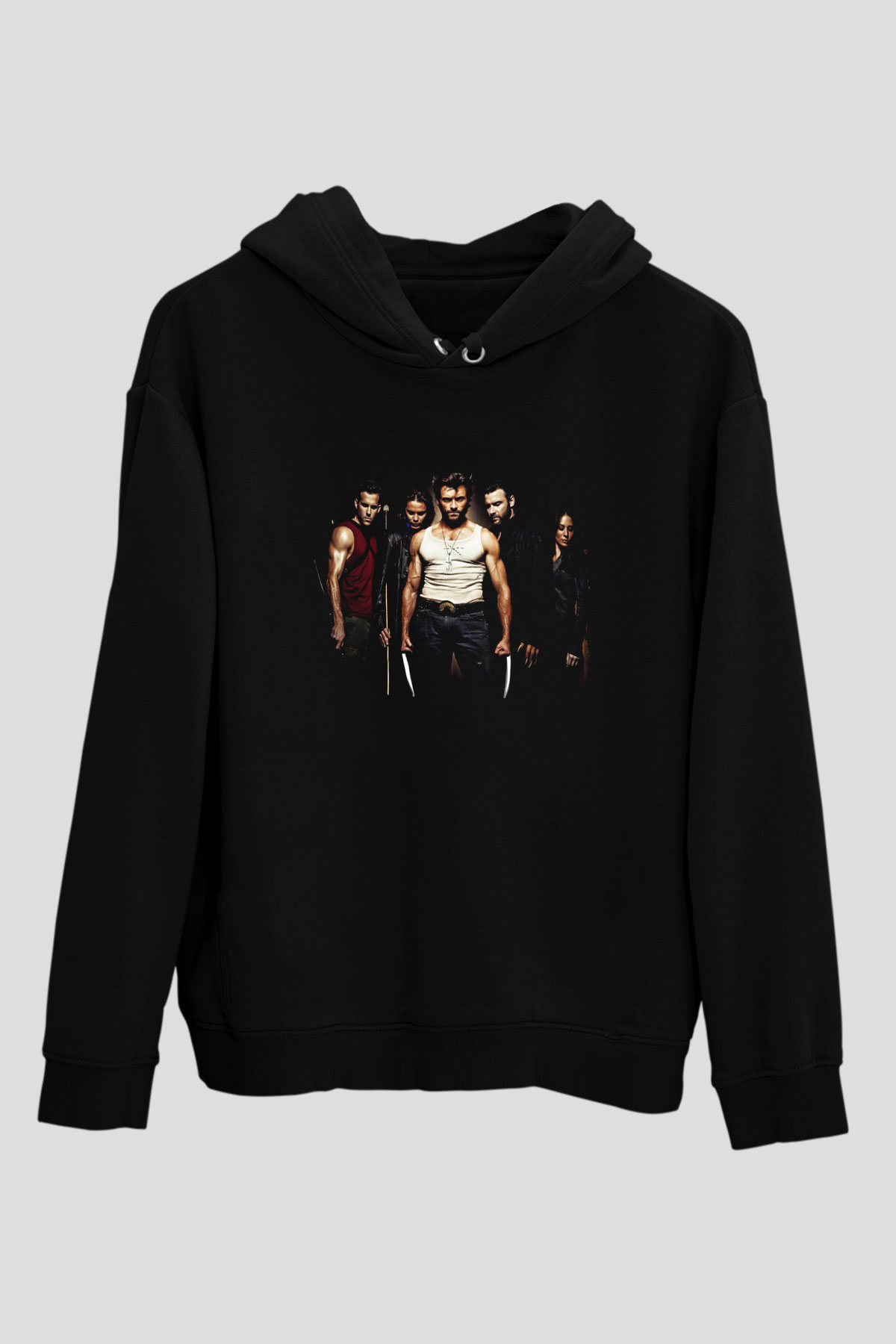 Unisex X-Men Başlangıç Wolverine (X-Men Origins Wolverine) Baskılı Siyah Kapüşonlu Sweatshirt