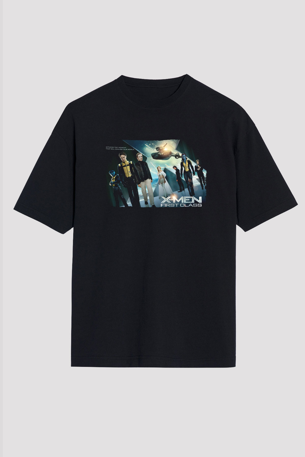 Unisex X-Men Birinci Sınıf Baskılı Siyah Oversize Tshirt