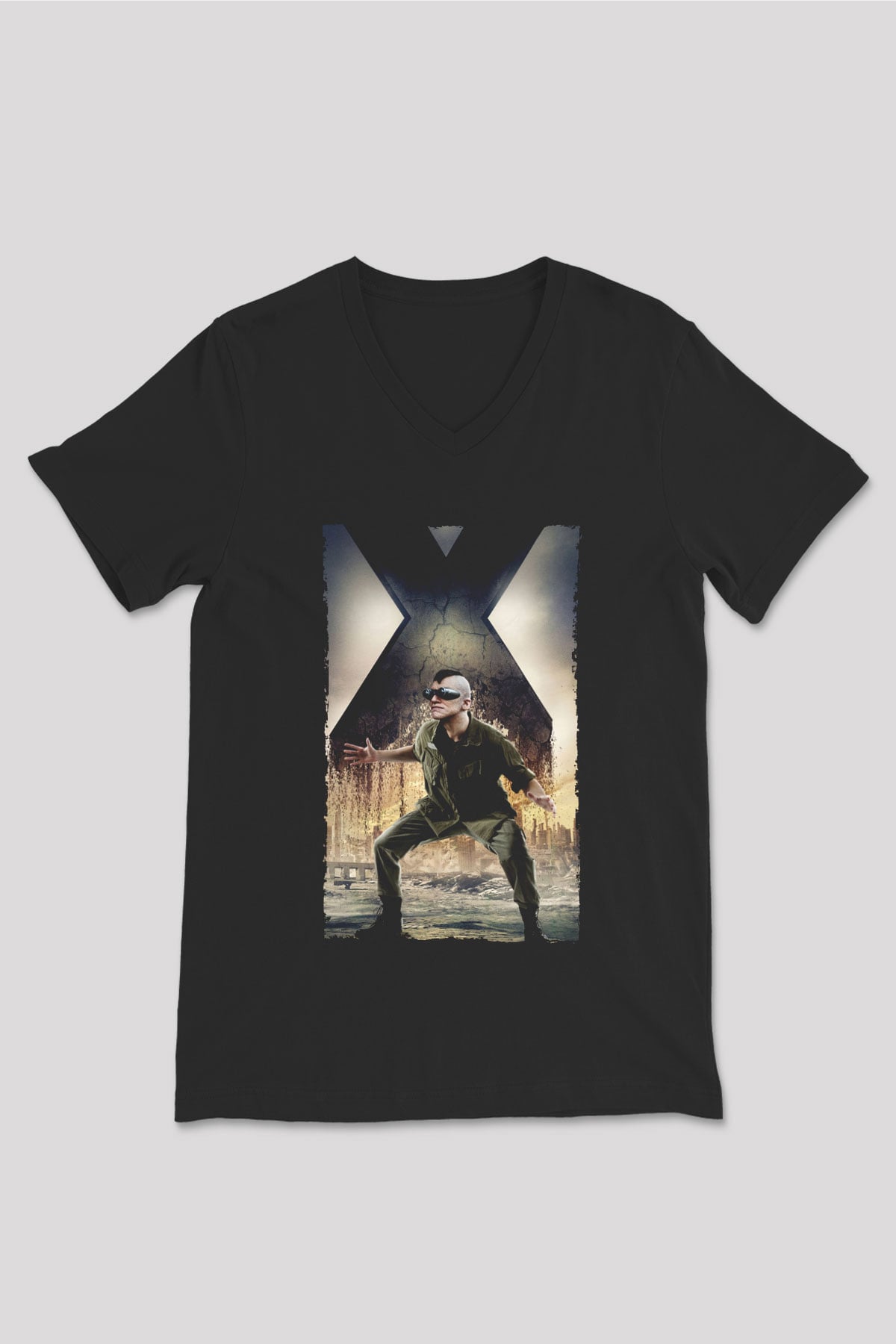 Unisex X-Men Days of Future Past Baskılı Siyah V Yaka Tişört