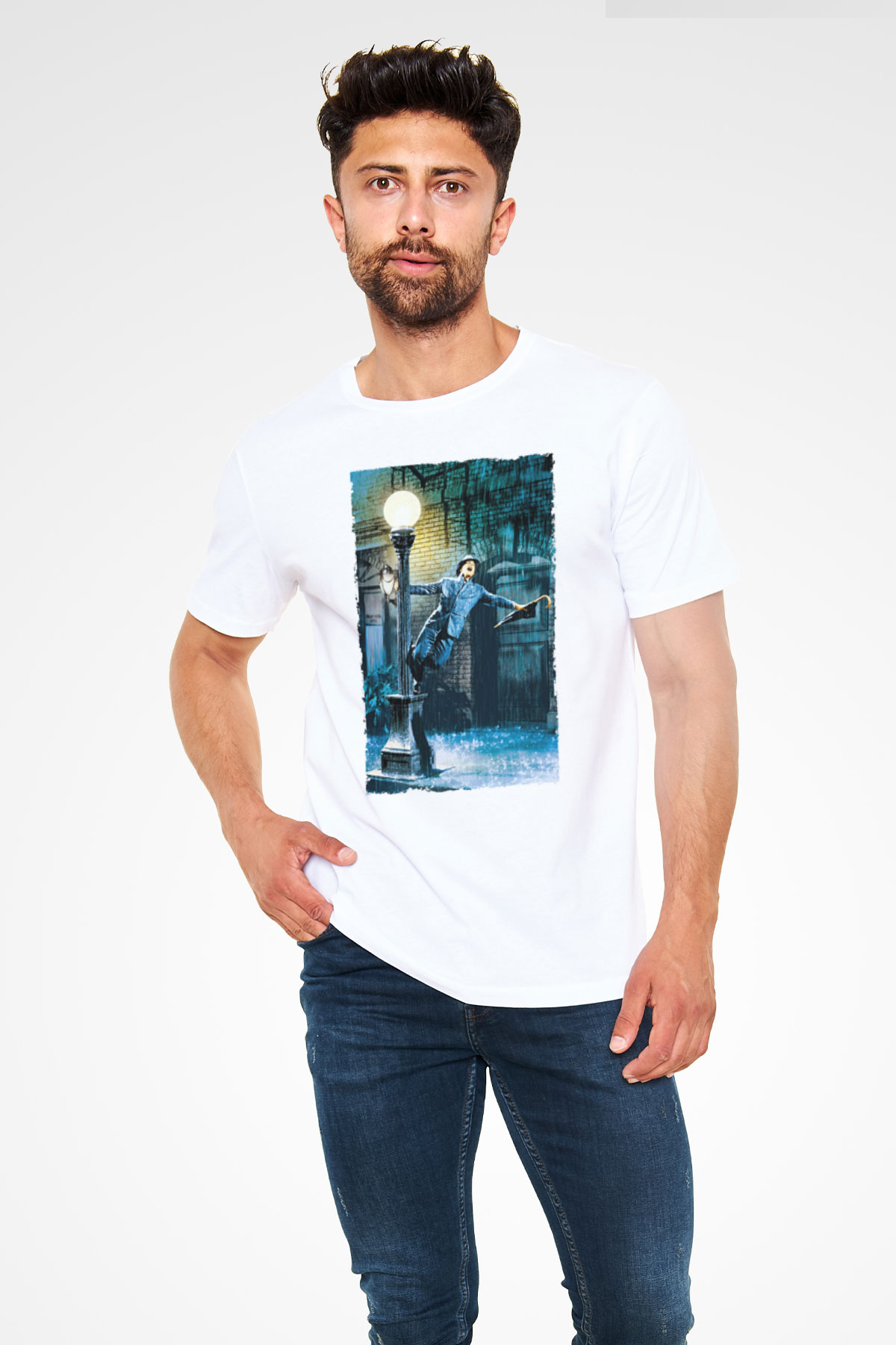 Yağmur Altında (Singin in the Rain) Baskılı Beyaz T-shirt