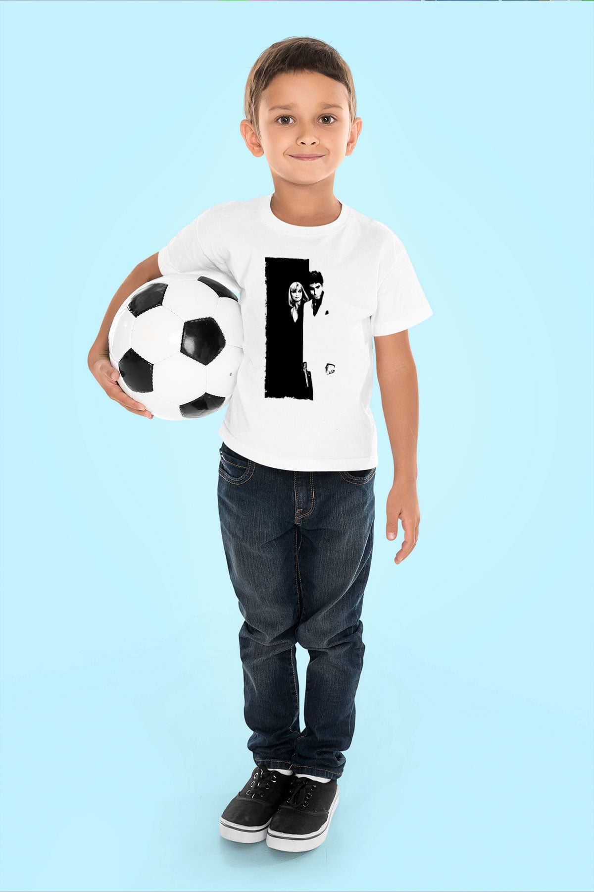 Unisex Yaralı Yüz (Scarface) Baskılı Beyaz Çocuk Tshirt