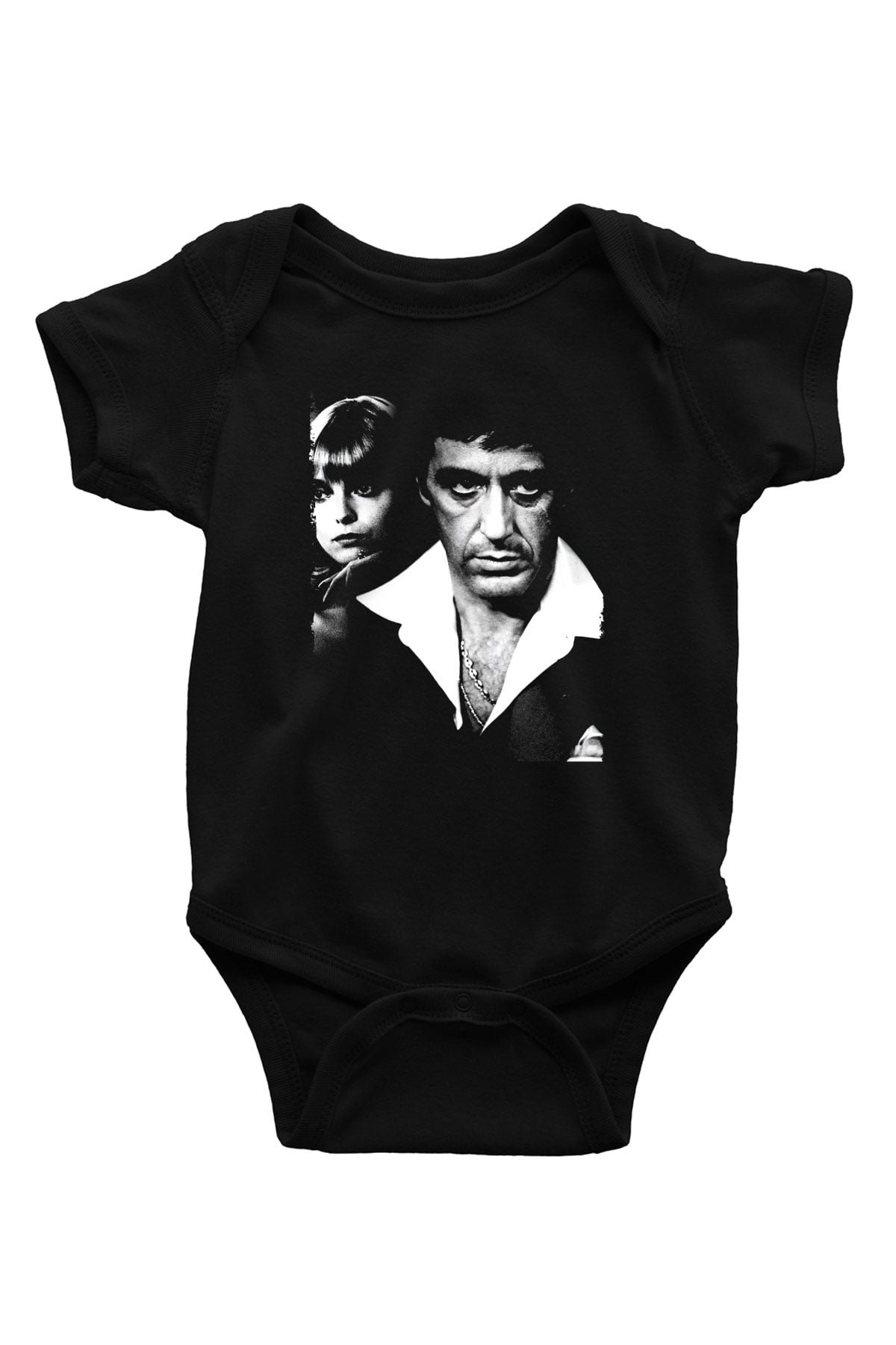 Unisex Yaralı Yüz (Scarface) Baskılı Siyah Bebek Body - Zıbın