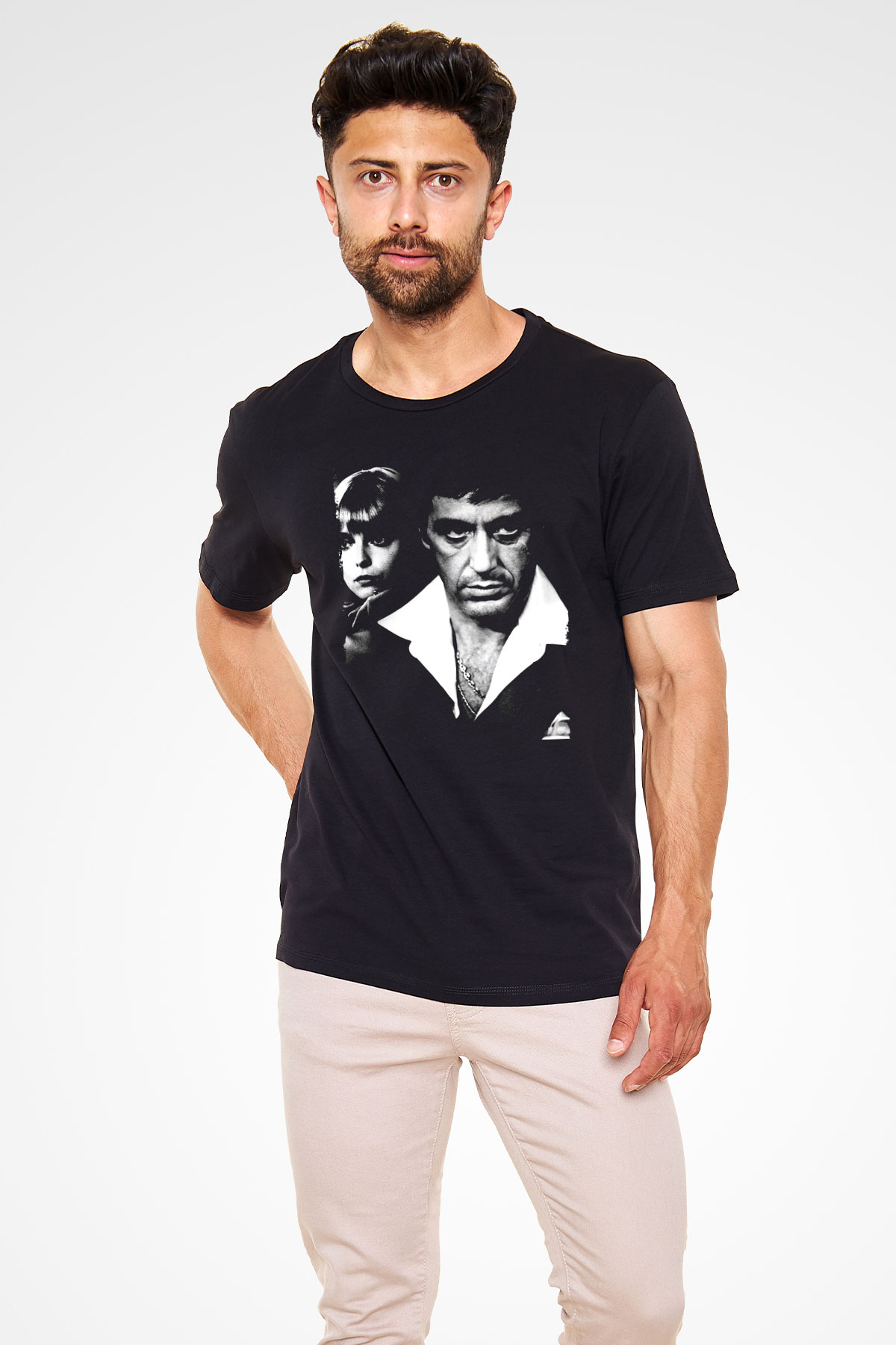 Yaralı Yüz (Scarface) Baskılı Siyah Tişört