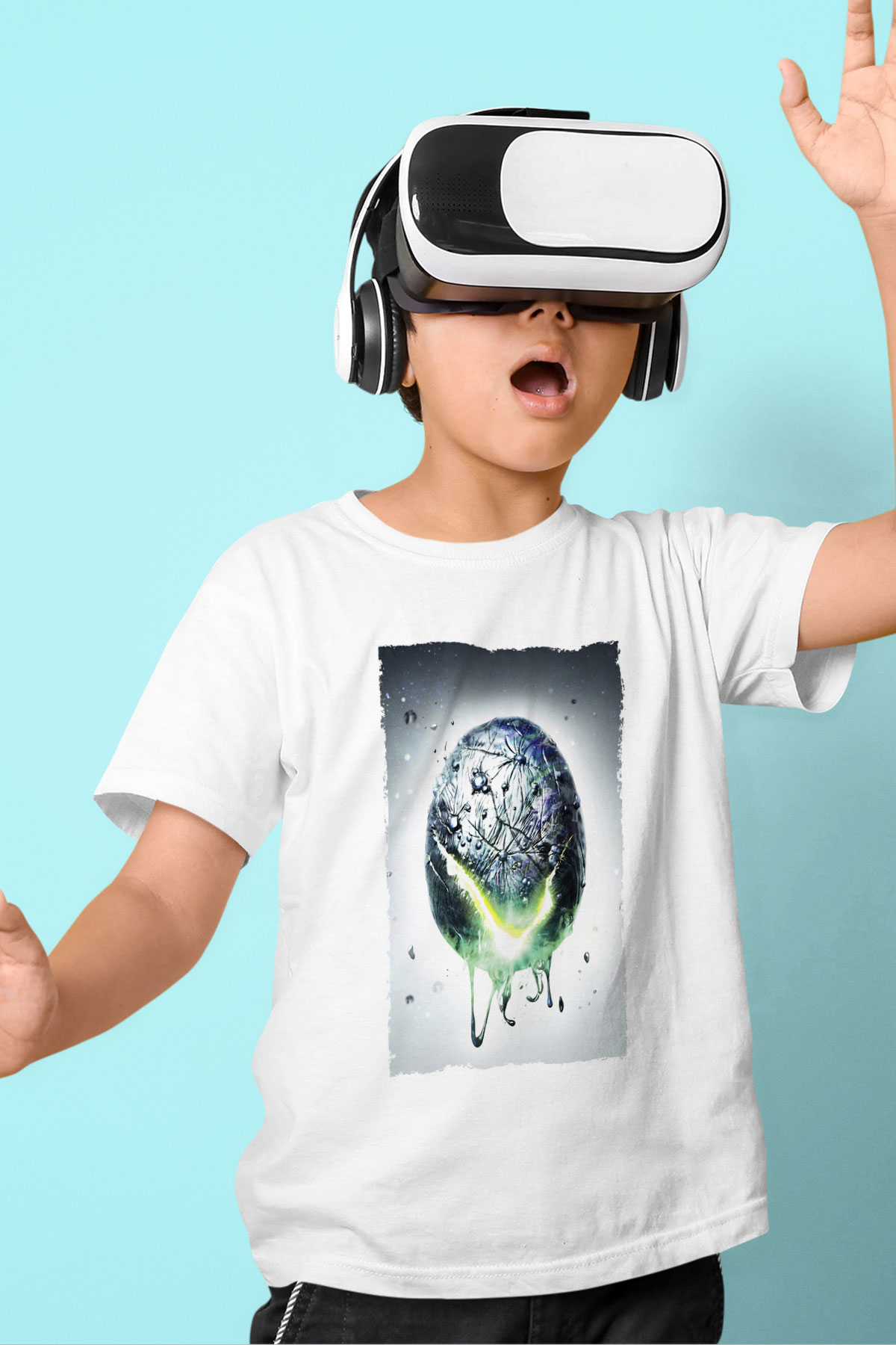 Unisex Yaratık - Alien Baskılı Beyaz Çocuk Tshirt