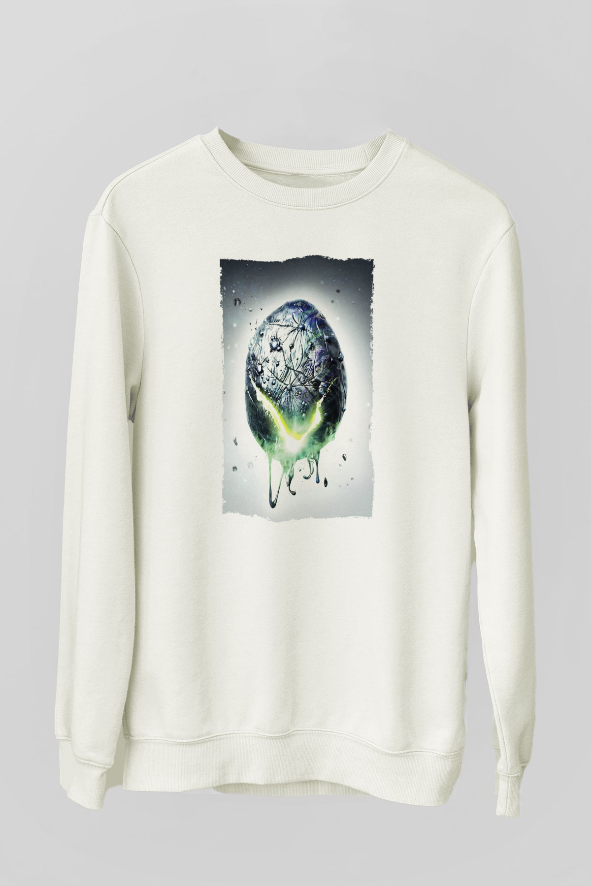 Unisex Yaratık - Alien Baskılı Beyaz Sweatshirt