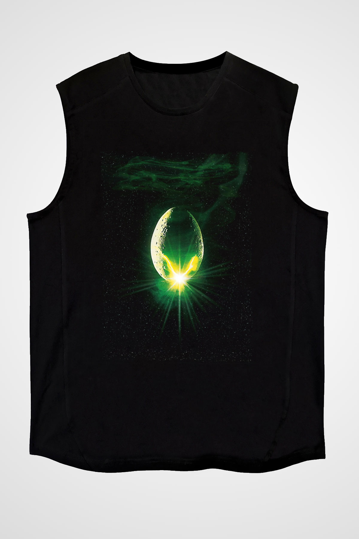 Unisex Yaratık (Alien) Baskılı Siyah Kolsuz Tişört
