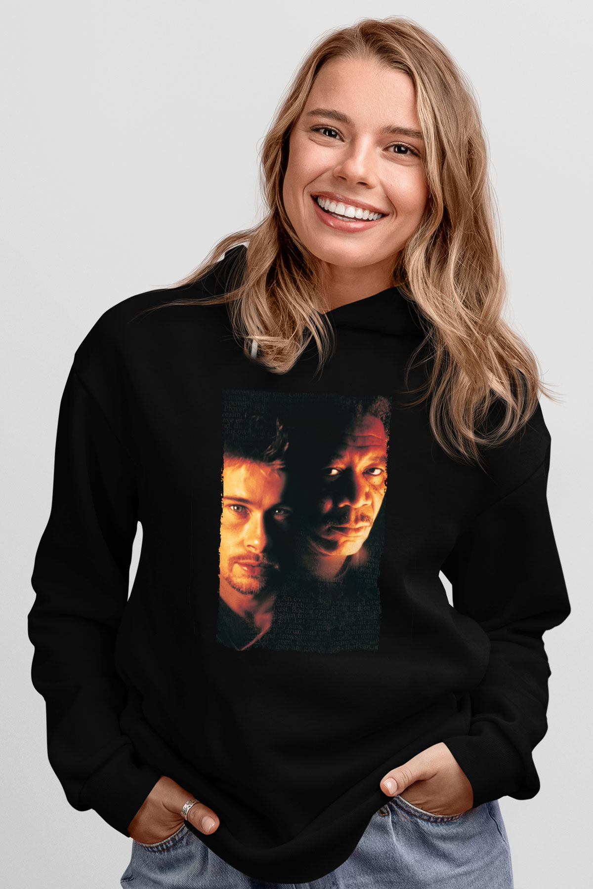 Unisex Yedi (Seven) Baskılı Siyah Kapüşonlu Sweatshirt