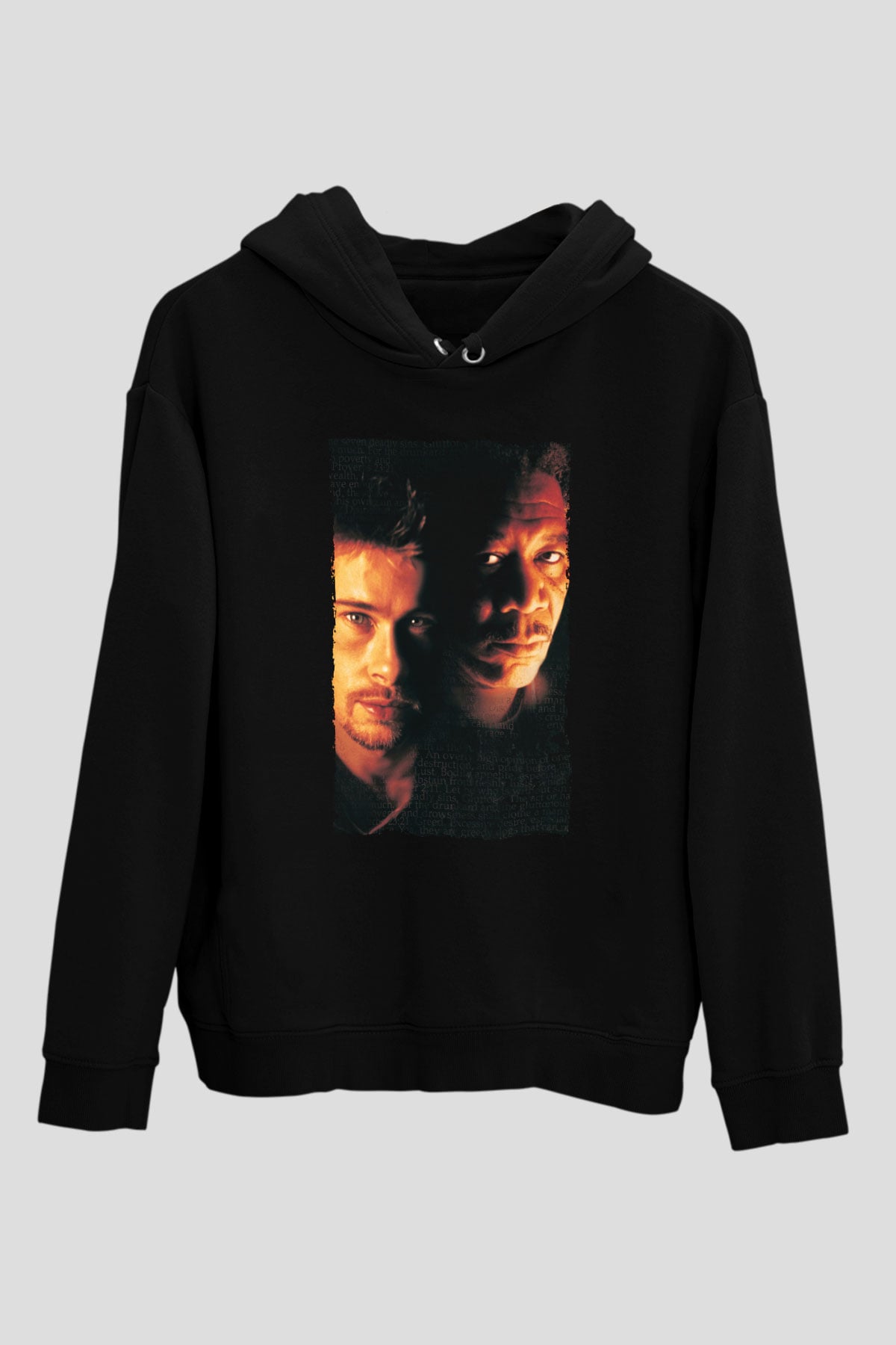 Unisex Yedi (Seven) Baskılı Siyah Kapüşonlu Sweatshirt