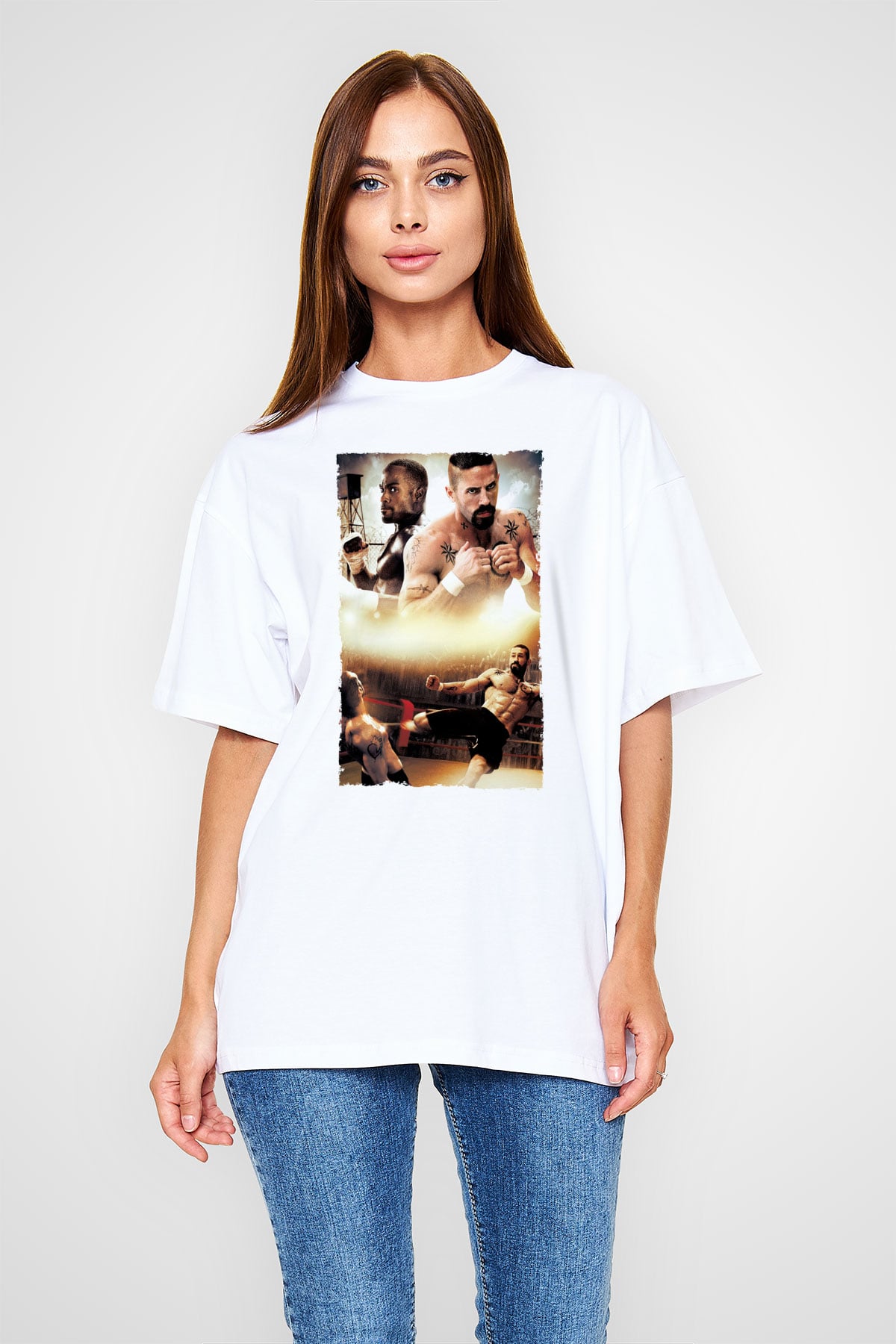 Unisex Yenilmez (Undisputed) Baskılı Beyaz Oversize Tişört