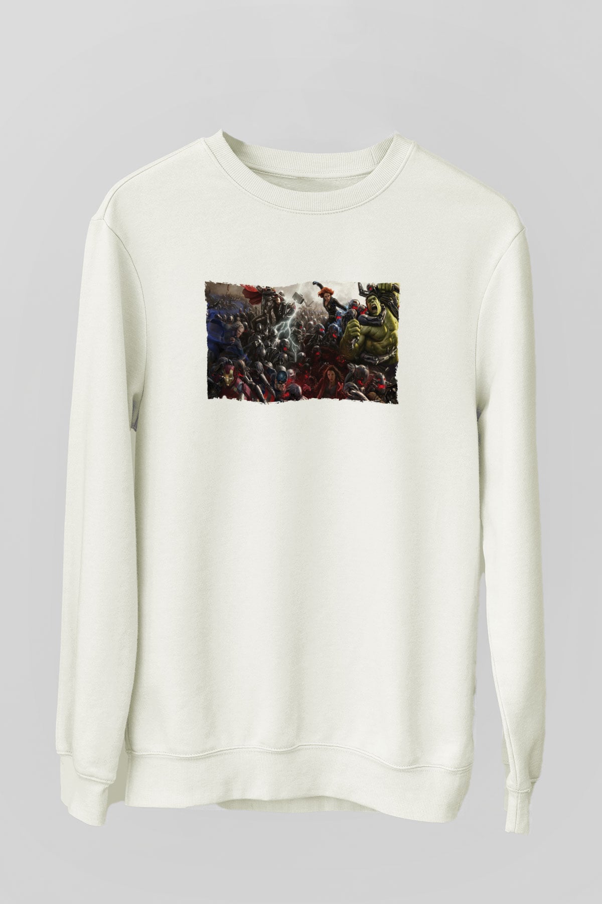 Unisex Yenilmezler 2 Avengers Age of Ultron Baskılı Beyaz Sweatshirt