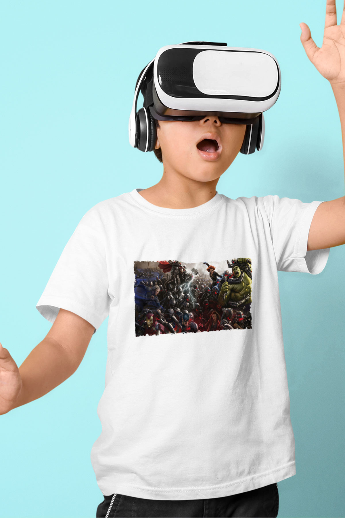 Unisex Yenilmezler 2 Avengers Age of Ultron Baskılı Beyaz Çocuk Tişört