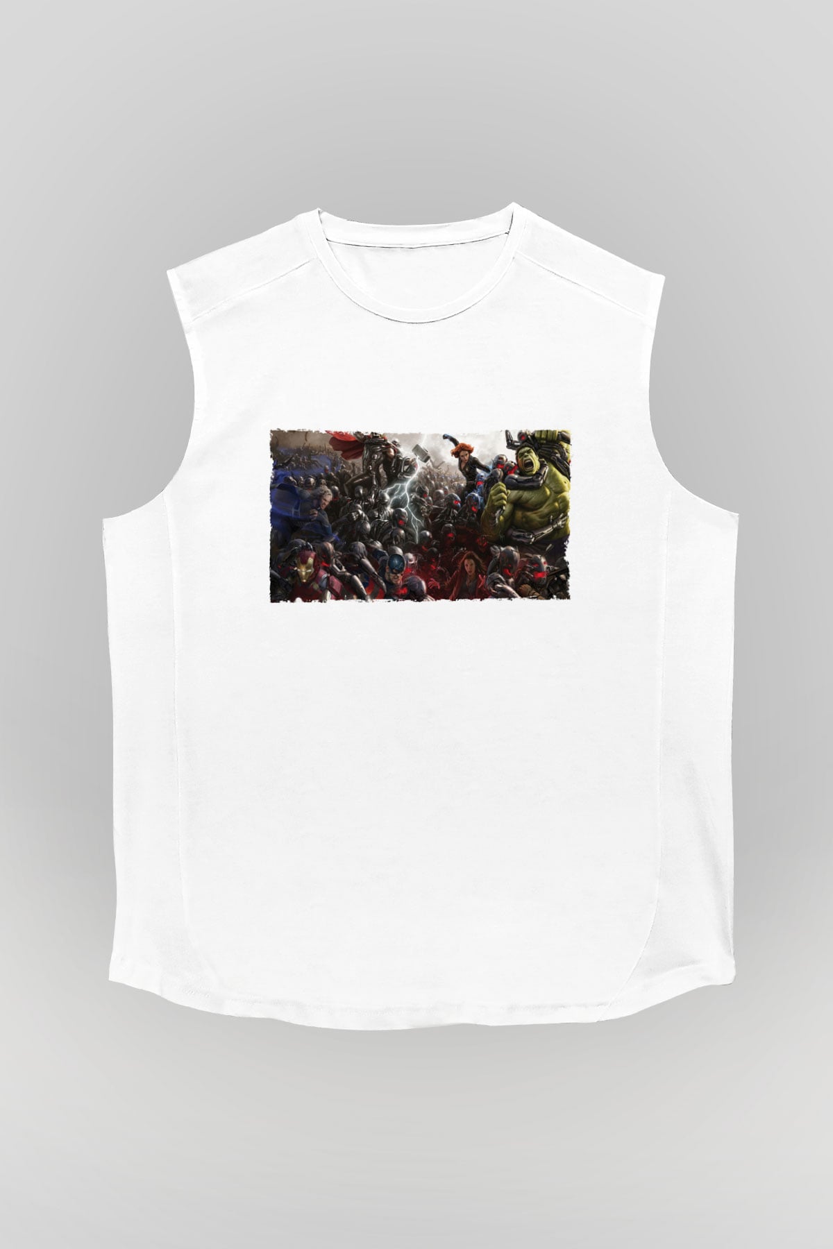 Unisex Yenilmezler 2 Avengers Age of Ultron Baskılı Beyaz Kolsuz Tişört