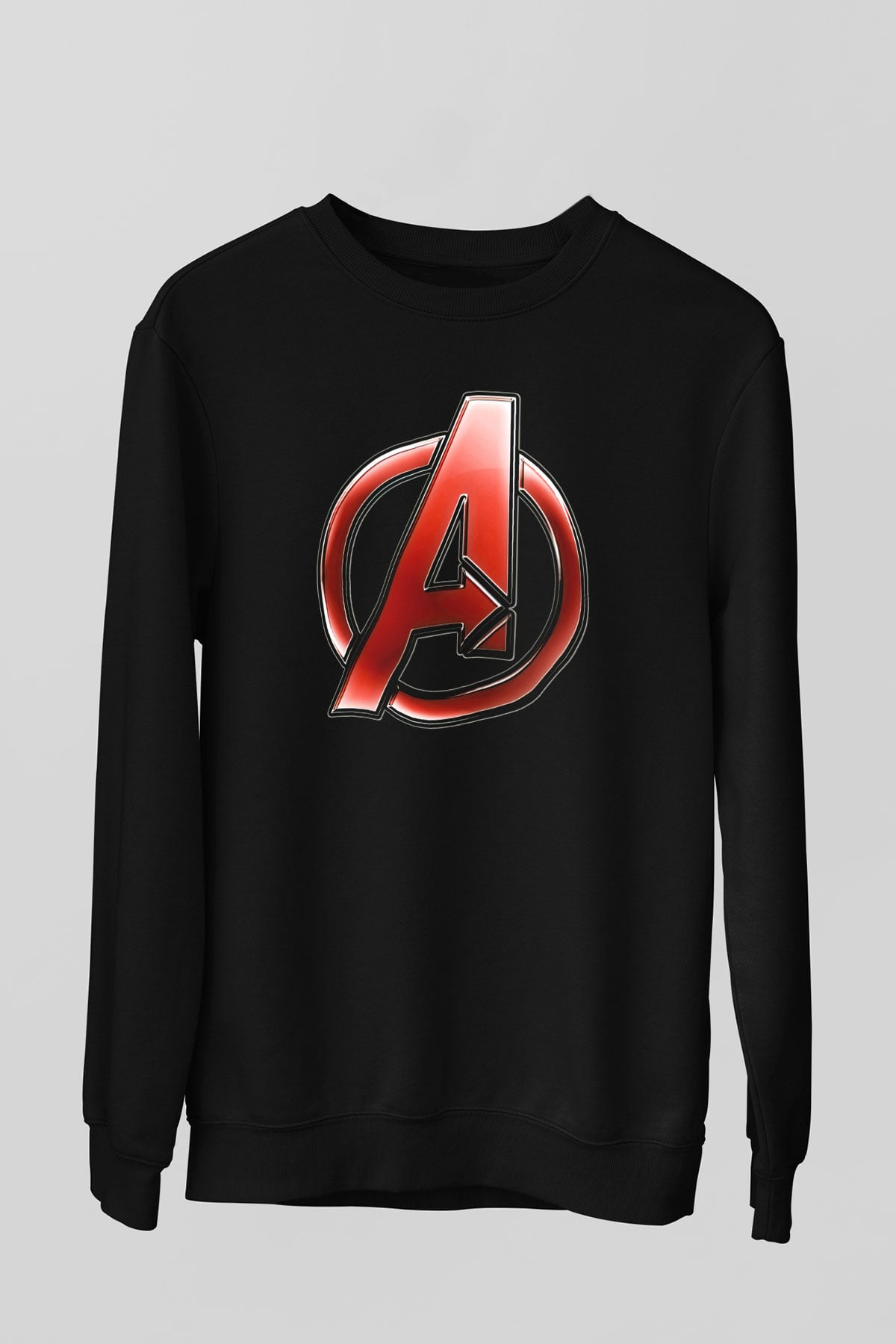 Unisex Yenilmezler (Avengers) Baskılı Siyah Sweatshirt
