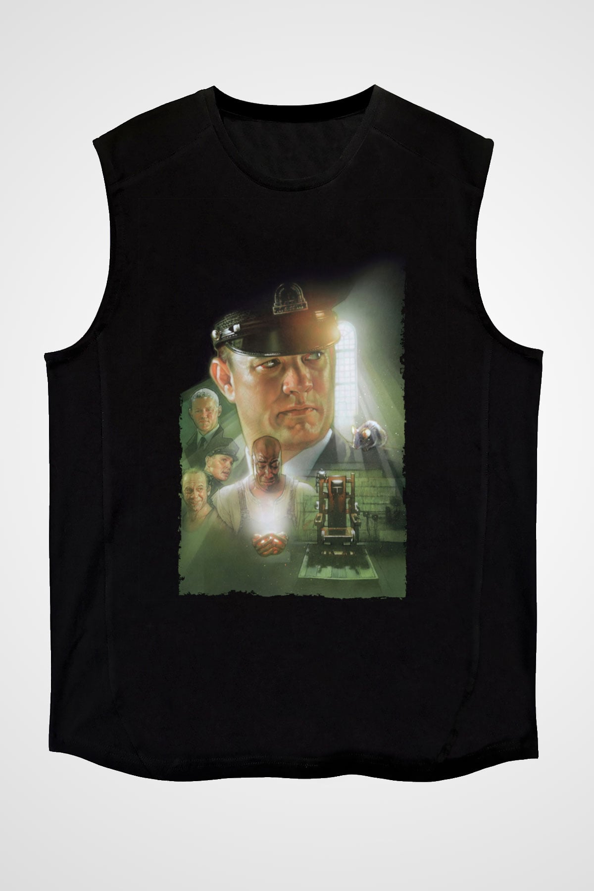 Unisex Yeşil Yol (The Green Mile) Baskılı Siyah Kolsuz T-shirt