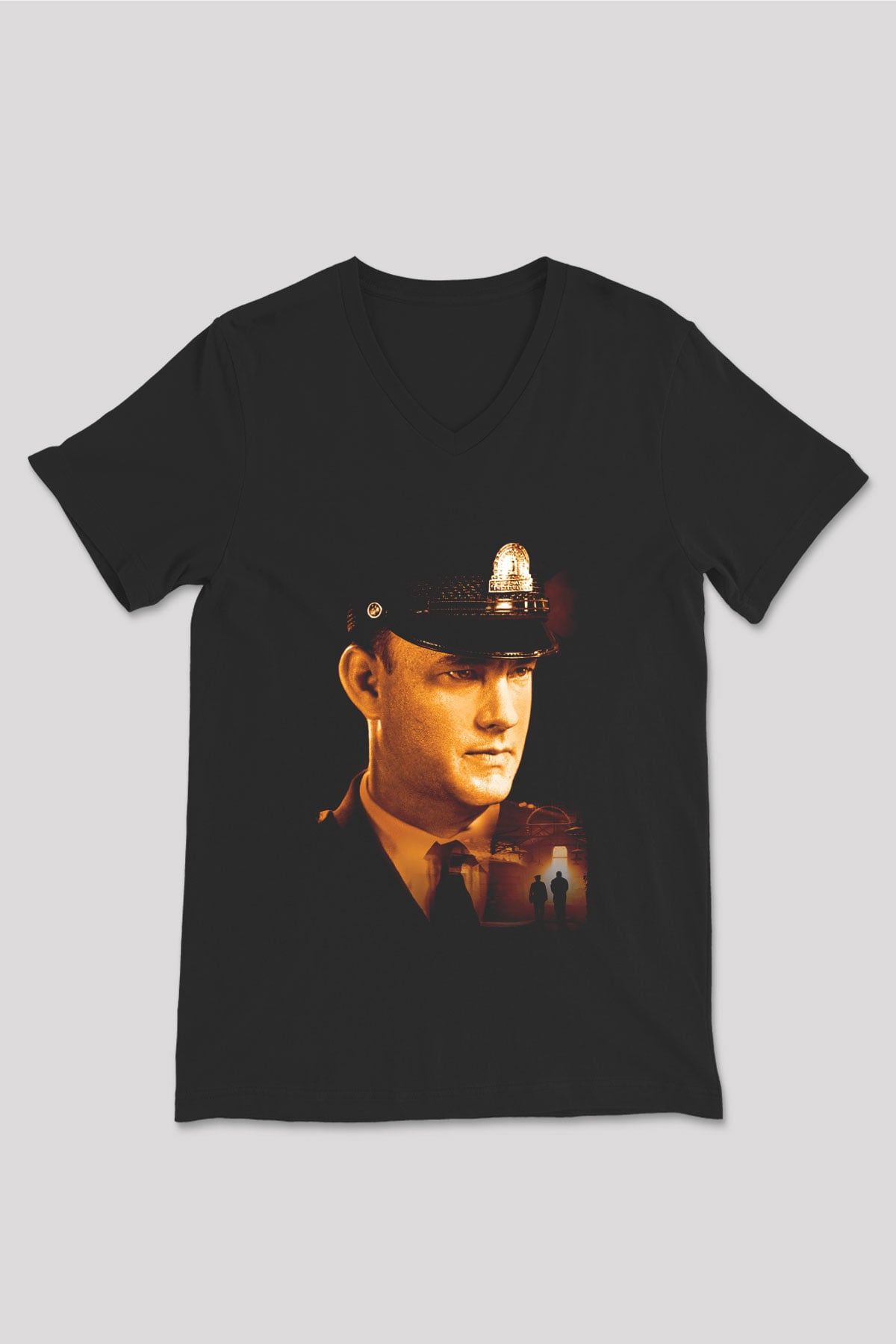 Unisex Yeşil Yol (The Green Mile) Baskılı Siyah V Yaka Tişört