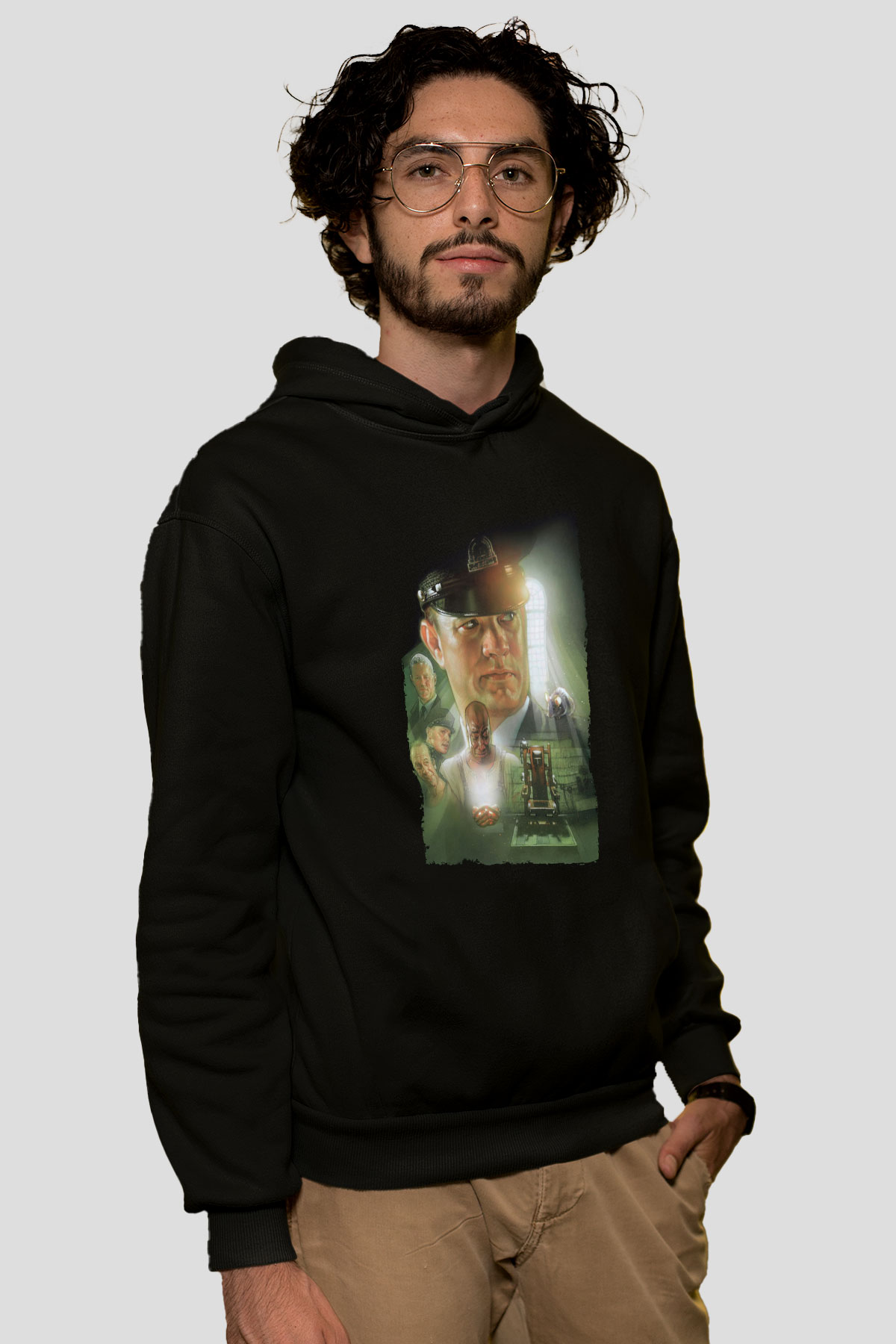 Unisex Yeşil Yol (The Green Mile) Baskılı Siyah Kapüşonlu Sweatshirt