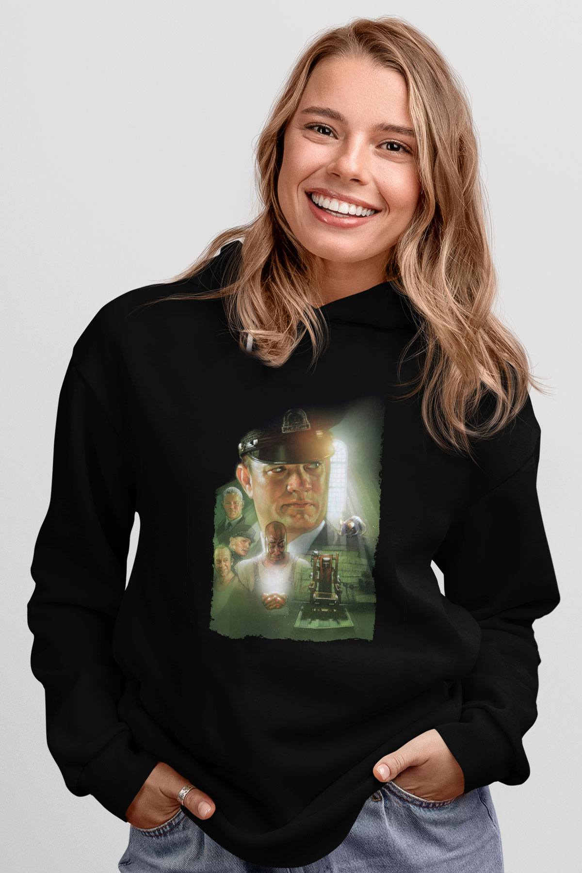 Unisex Yeşil Yol (The Green Mile) Baskılı Siyah Kapüşonlu Sweatshirt