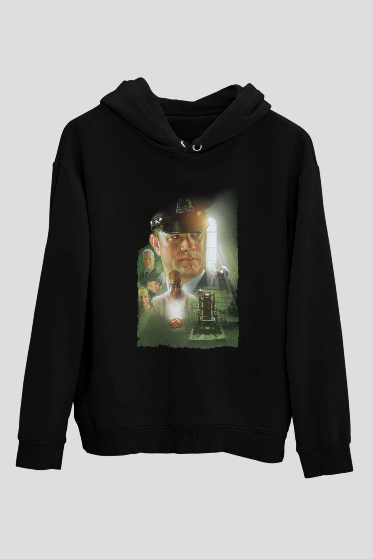 Unisex Yeşil Yol (The Green Mile) Baskılı Siyah Kapüşonlu Sweatshirt