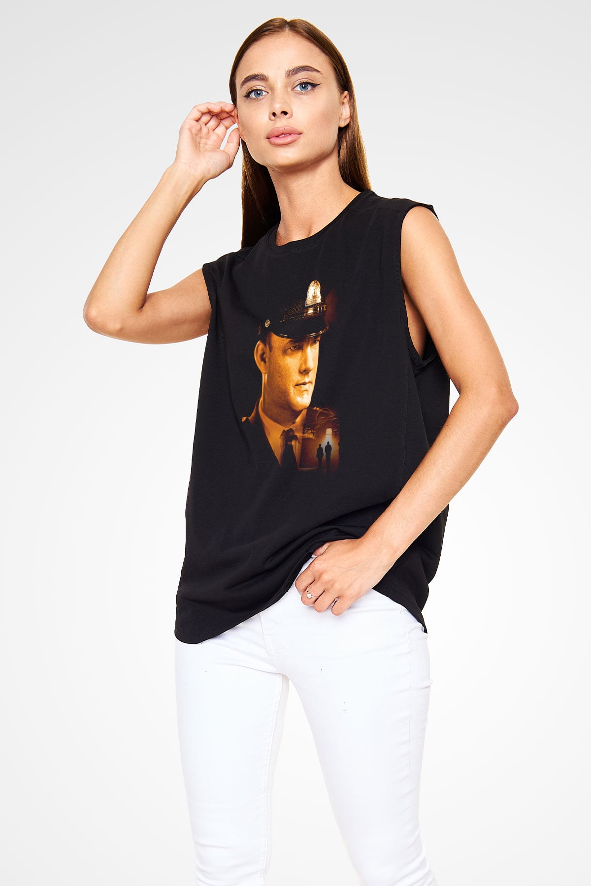 Unisex Yeşil Yol (The Green Mile) Baskılı Siyah Kolsuz Tişört
