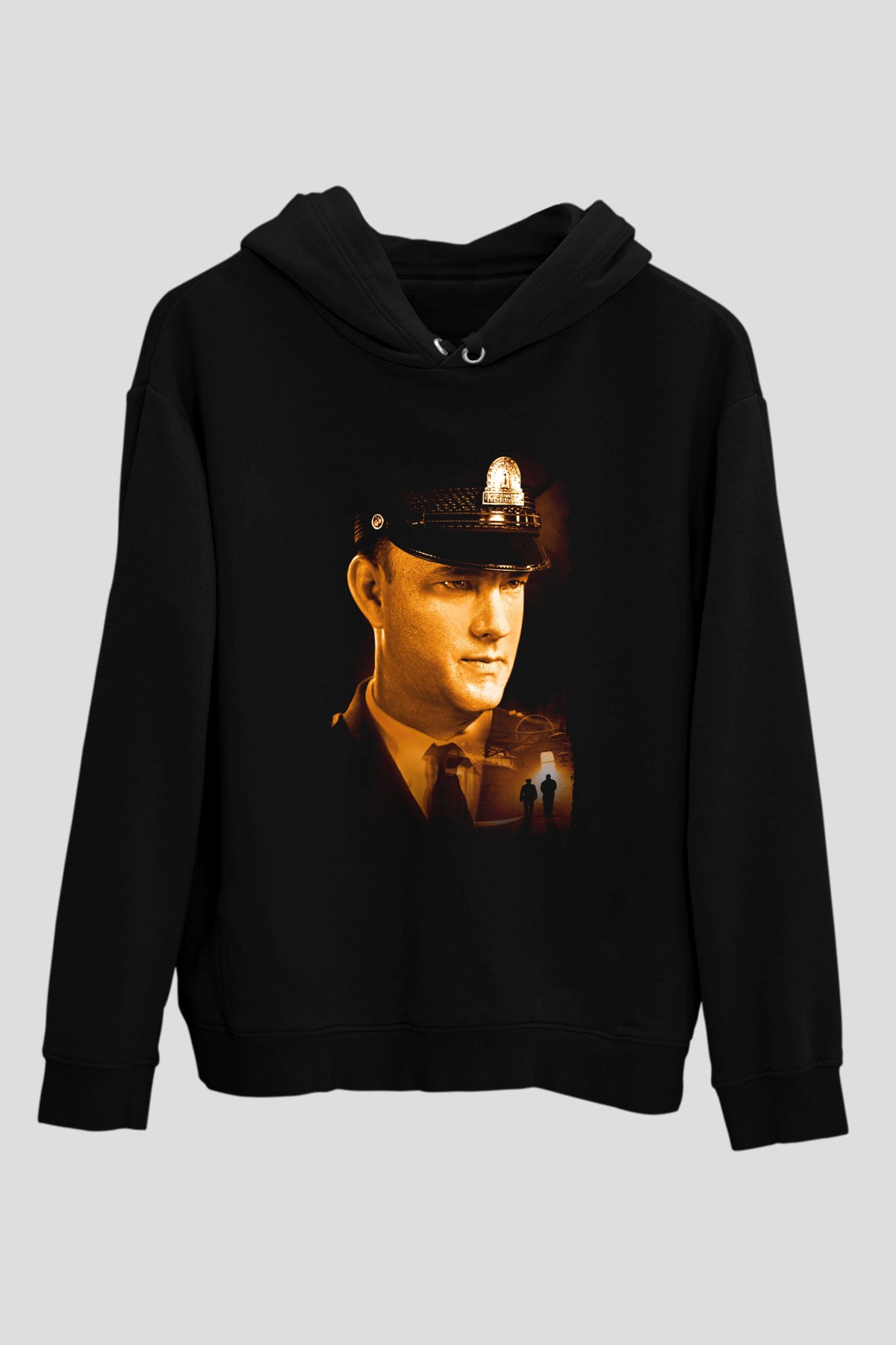 Unisex Yeşil Yol (The Green Mile) Baskılı Siyah Kapüşonlu Sweatshirt