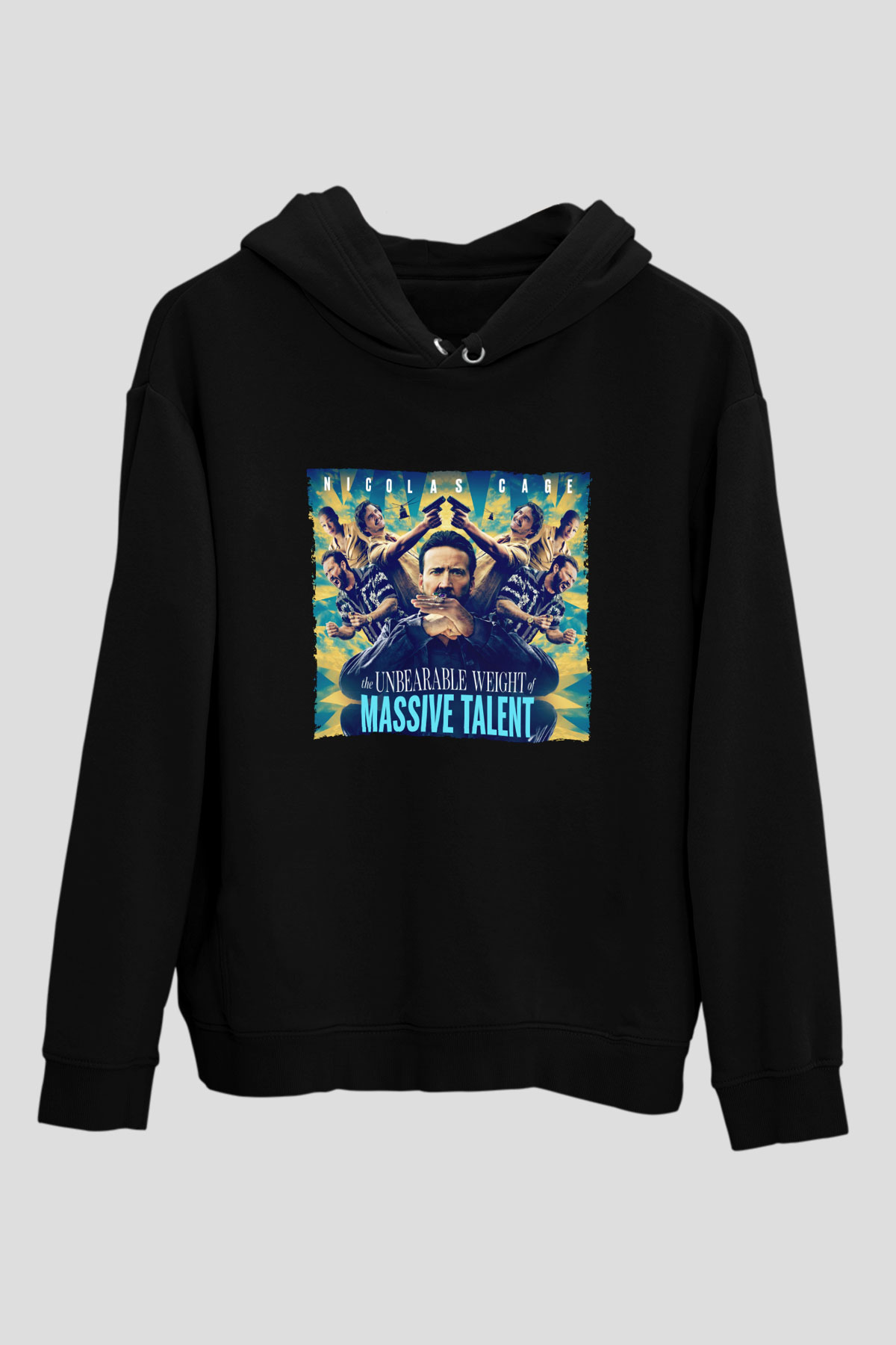 Unisex Yetenekli Bay Cage (The Unbearable Weight of Massive Talent) Baskılı Siyah Kapüşonlu Sweatshirt