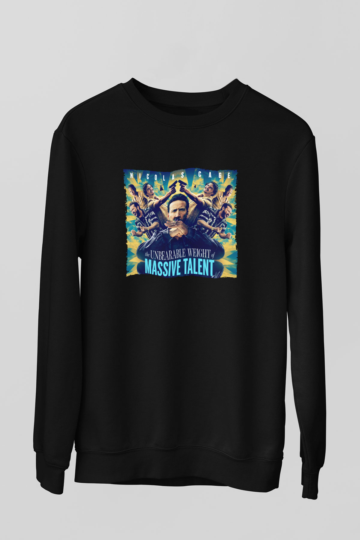 Unisex Yetenekli Bay Cage (The Unbearable Weight of Massive Talent) Baskılı Siyah Sweatshirt