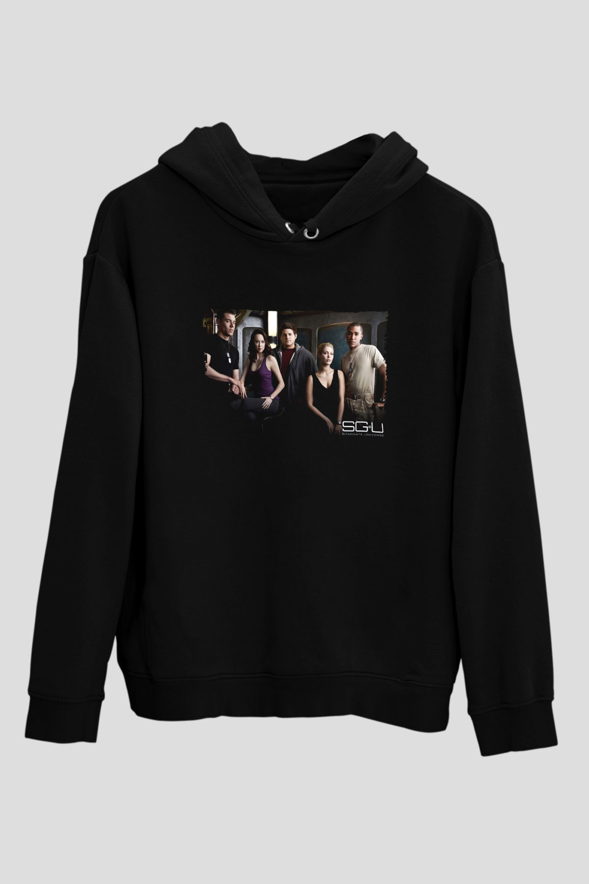 Unisex Yıldız Geçidi Evren (Stargate Universe) Baskılı Siyah Kapüşonlu Sweatshirt