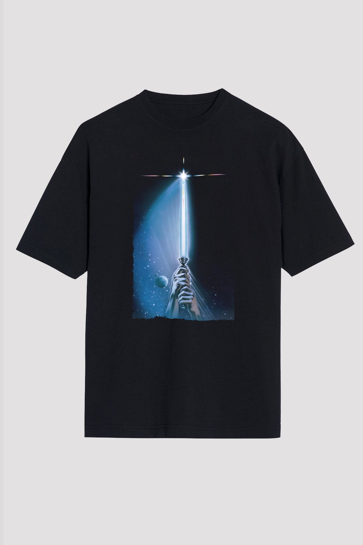 Unisex Yıldız Savaşları Bölüm VI - Jediın Dönüşü (Return of the Jedi) Baskılı Siyah Oversize T-shirt